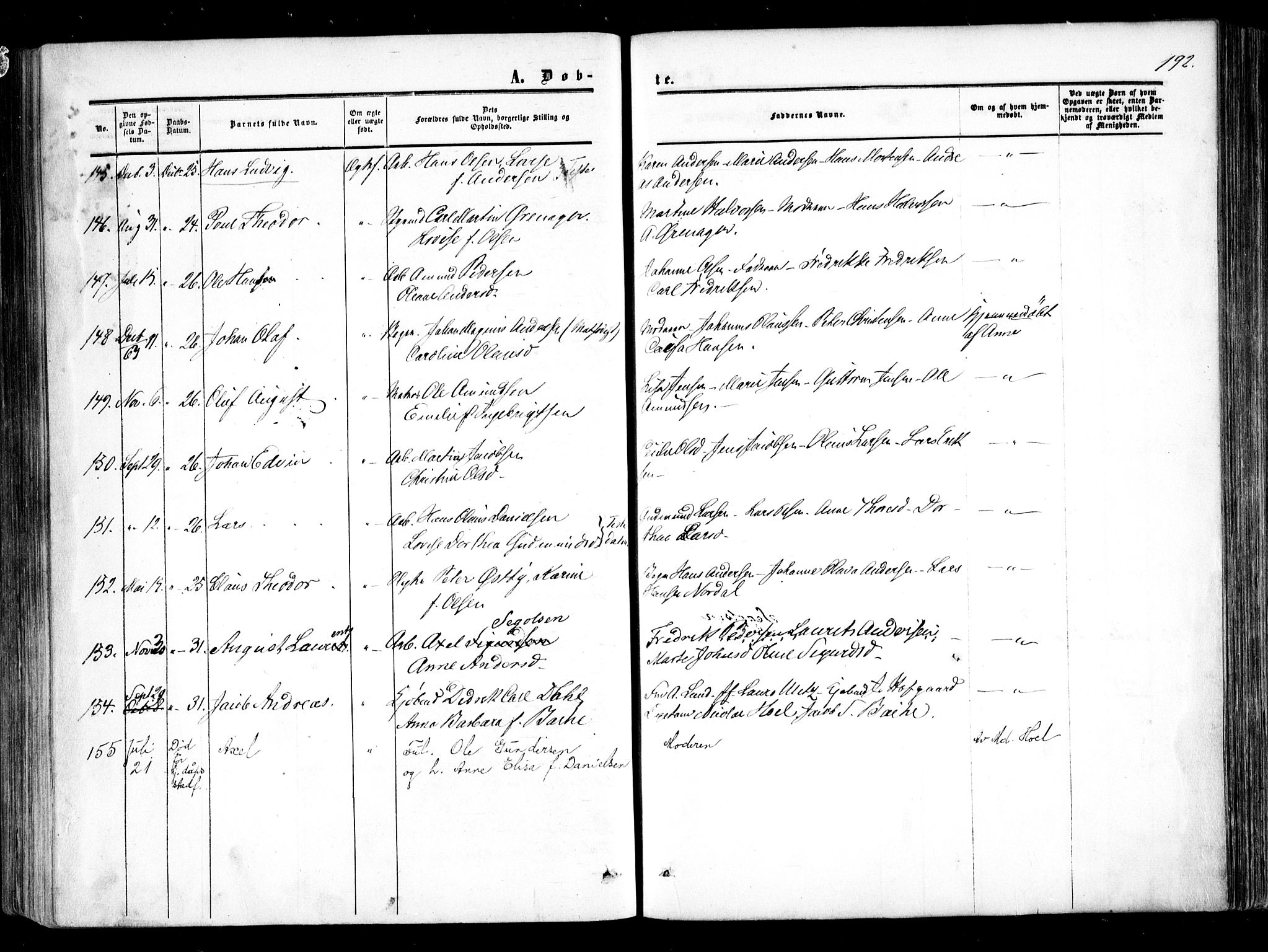 Halden prestekontor Kirkebøker, AV/SAO-A-10909/F/Fa/L0007: Ministerialbok nr. I 7, 1857-1865, s. 192