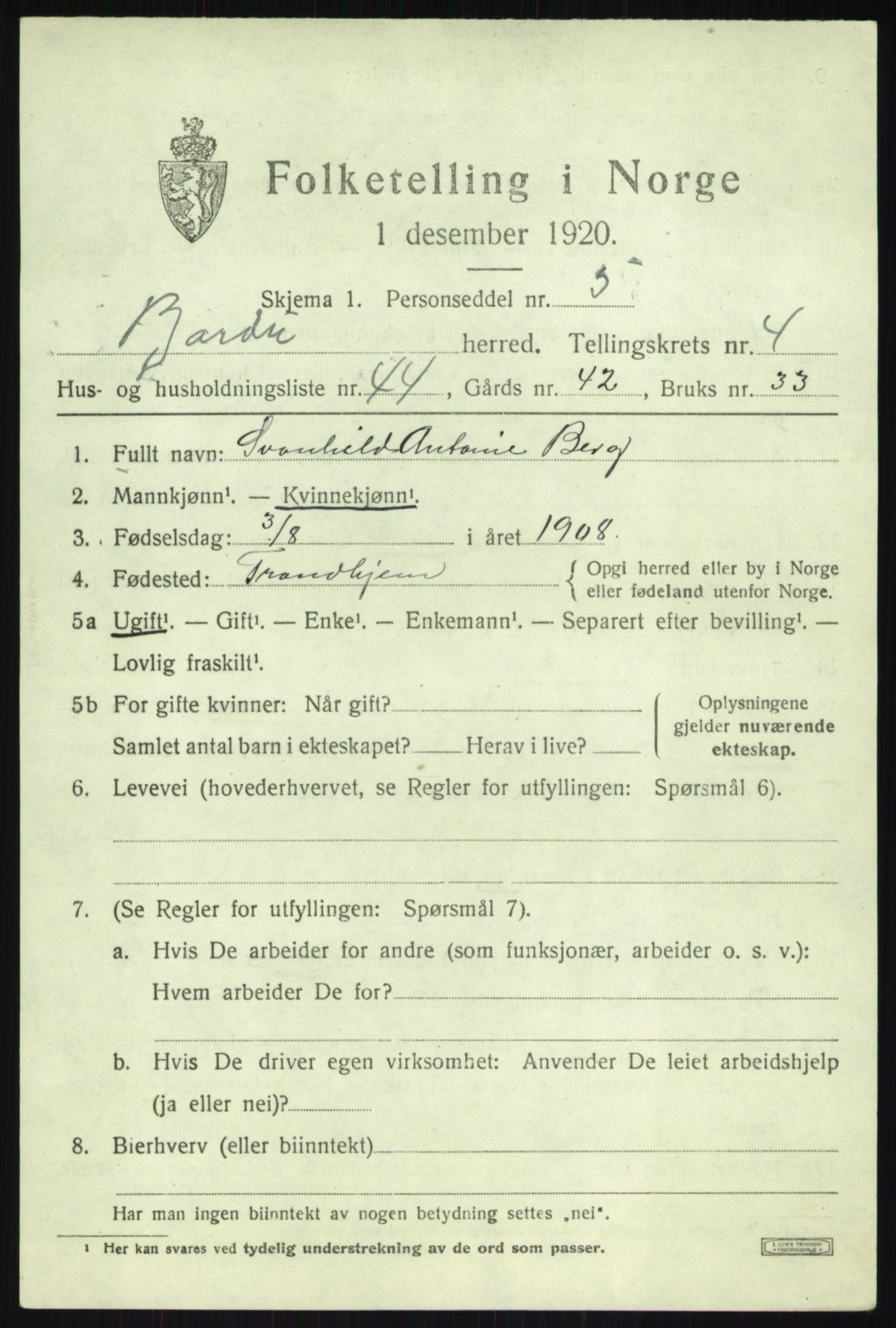 SATØ, Folketelling 1920 for 1922 Bardu herred, 1920, s. 2125