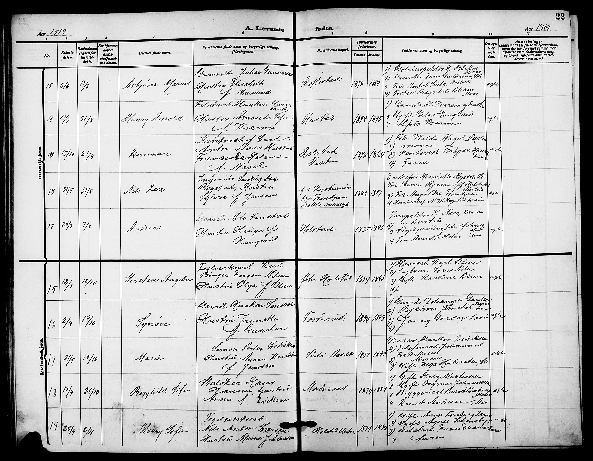 Ås prestekontor Kirkebøker, AV/SAO-A-10894/G/Ga/L0005: Klokkerbok nr. I 5, 1916-1924, s. 22