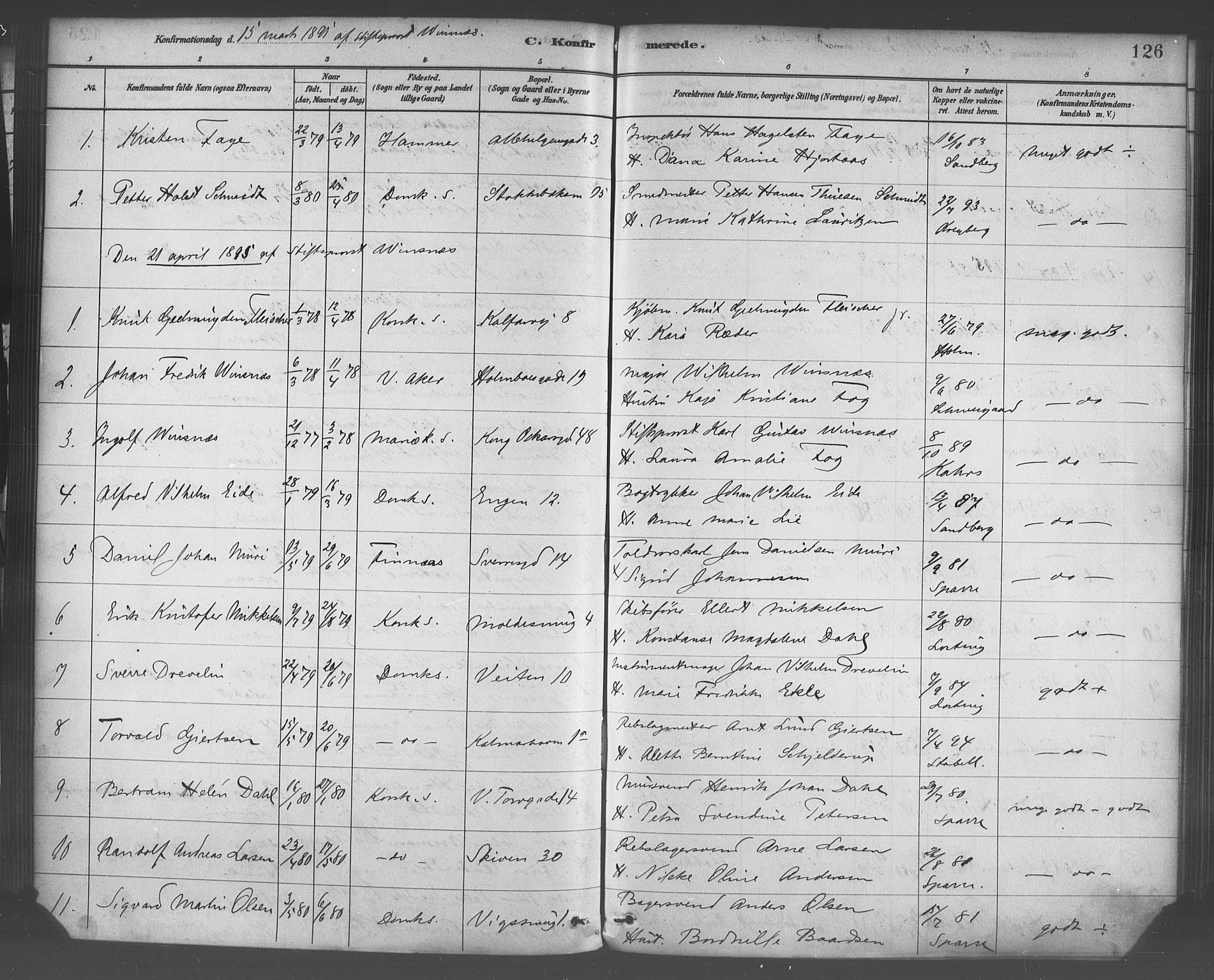 Domkirken sokneprestembete, AV/SAB-A-74801/H/Haa/L0030: Ministerialbok nr. C 5, 1880-1898, s. 126