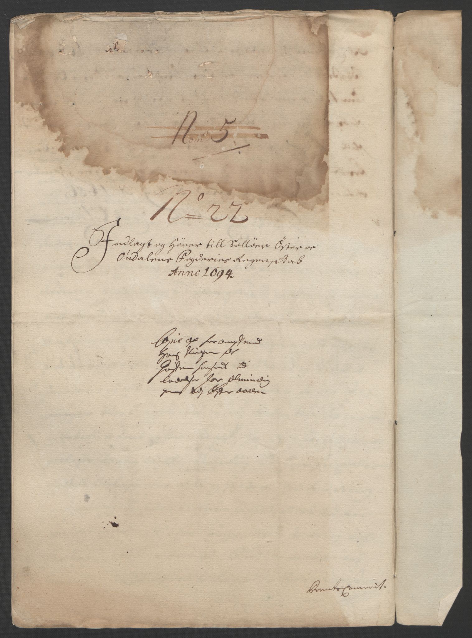 Rentekammeret inntil 1814, Reviderte regnskaper, Fogderegnskap, AV/RA-EA-4092/R13/L0832: Fogderegnskap Solør, Odal og Østerdal, 1694, s. 315