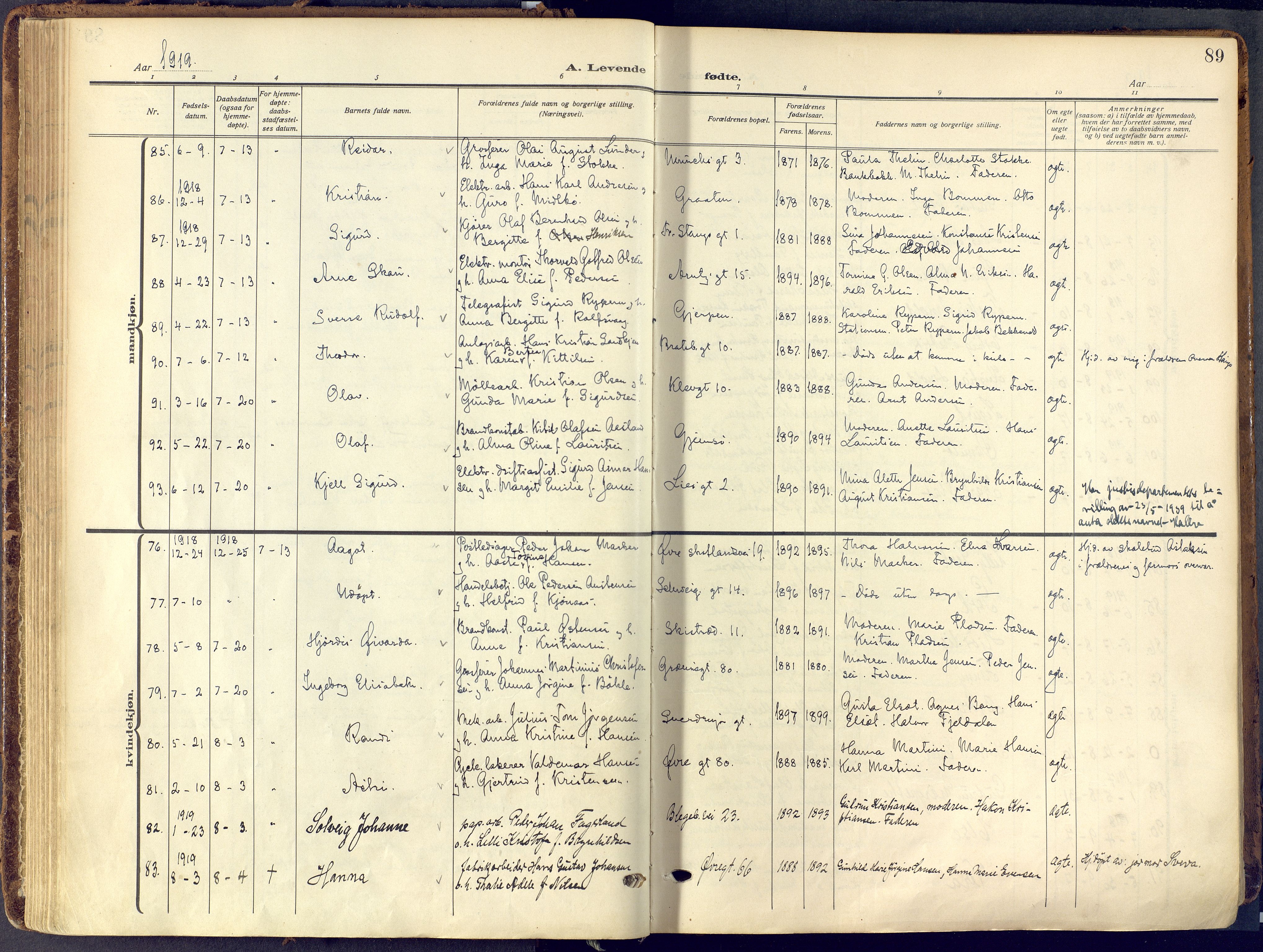 Skien kirkebøker, SAKO/A-302/F/Fa/L0013: Ministerialbok nr. 13, 1915-1921, s. 89