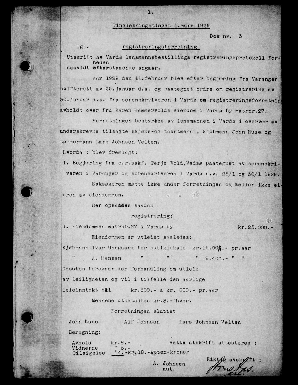 Vardø fogderi-sorenskriveri, SATØ/S-0060/1/L/Lg/L0012pantebok: Pantebok nr. 13, 1929-1931, s. 1