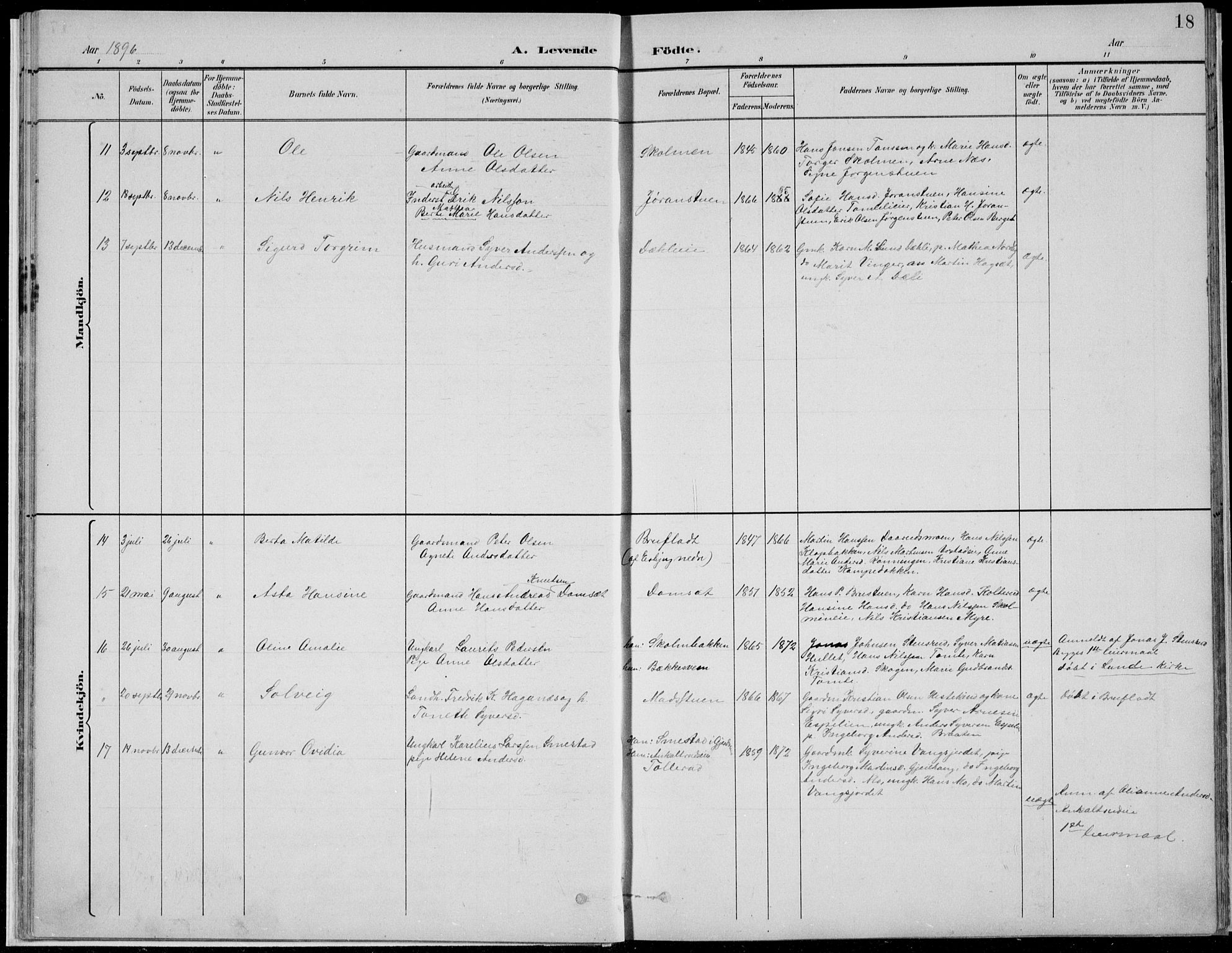 Nordre Land prestekontor, SAH/PREST-124/H/Ha/Hab/L0013: Klokkerbok nr. 13, 1891-1904, s. 18