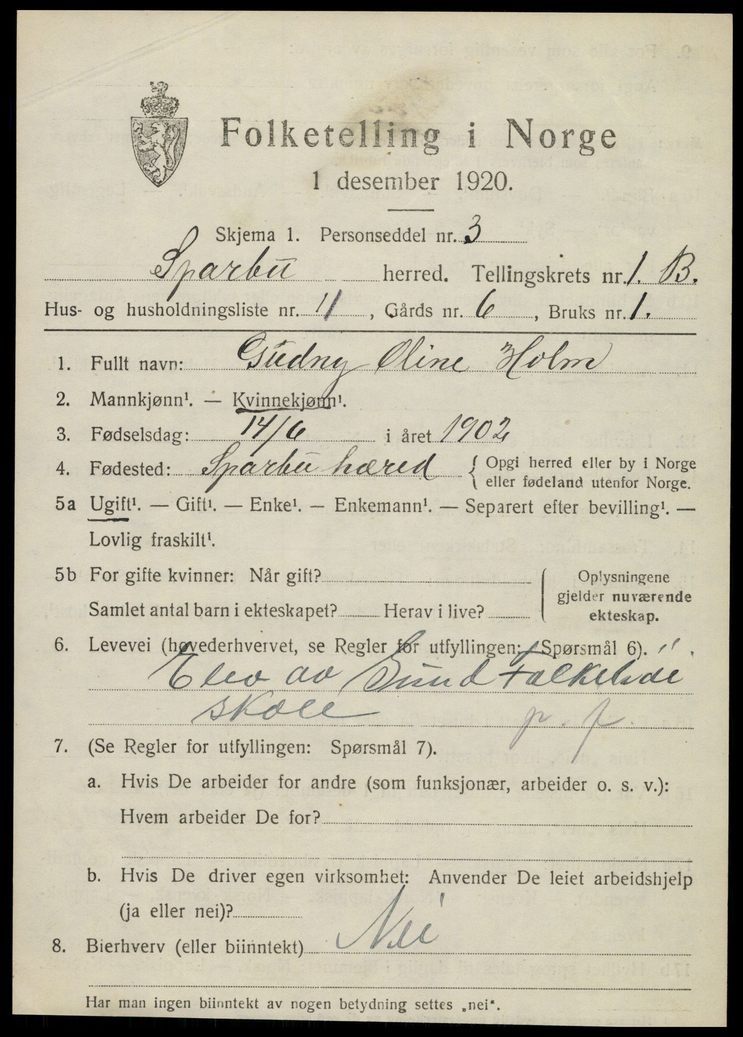 SAT, Folketelling 1920 for 1731 Sparbu herred, 1920, s. 2047