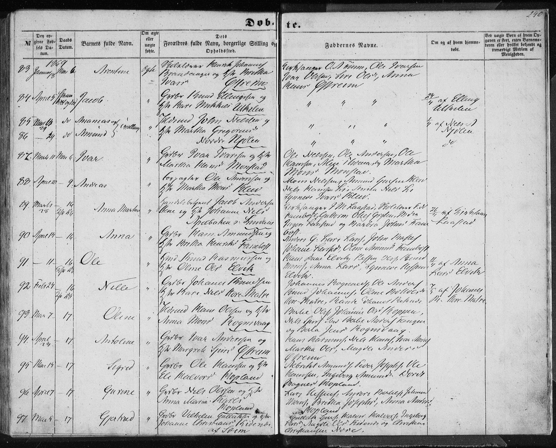Lindås Sokneprestembete, AV/SAB-A-76701/H/Haa/Haaa/L0011: Ministerialbok nr. A 11, 1854-1869, s. 240
