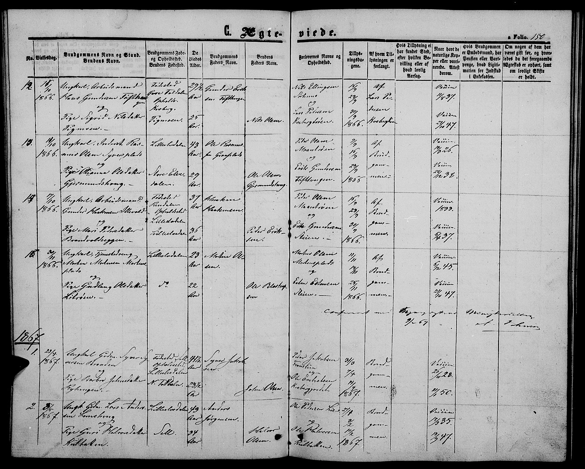 Alvdal prestekontor, AV/SAH-PREST-060/H/Ha/Hab/L0002: Klokkerbok nr. 2, 1863-1878, s. 150