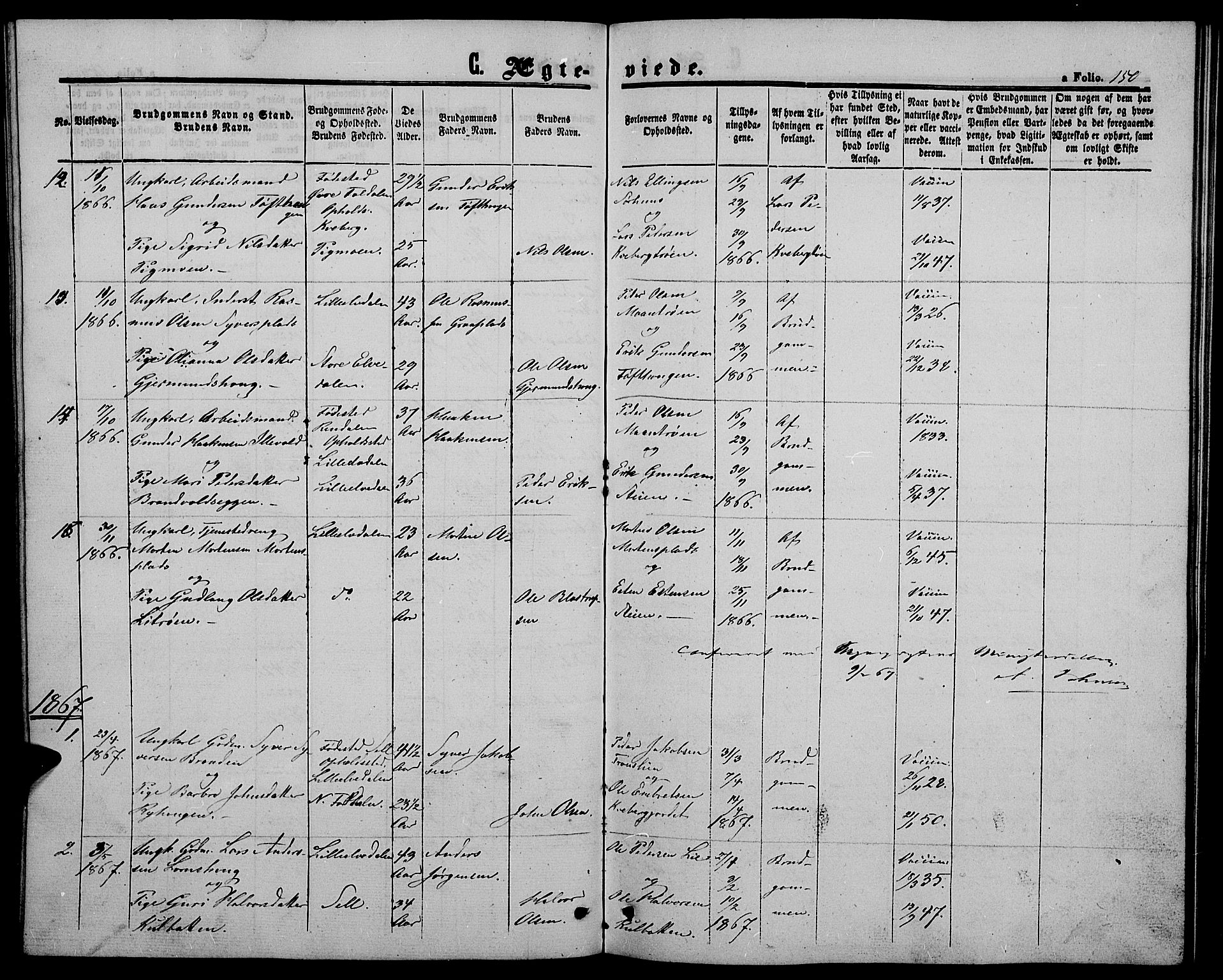 Alvdal prestekontor, SAH/PREST-060/H/Ha/Hab/L0002: Klokkerbok nr. 2, 1863-1878, s. 150