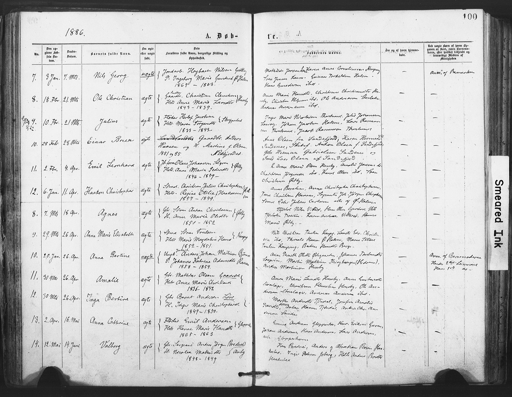 Tjølling kirkebøker, AV/SAKO-A-60/F/Fa/L0008: Ministerialbok nr. 8, 1877-1886, s. 100