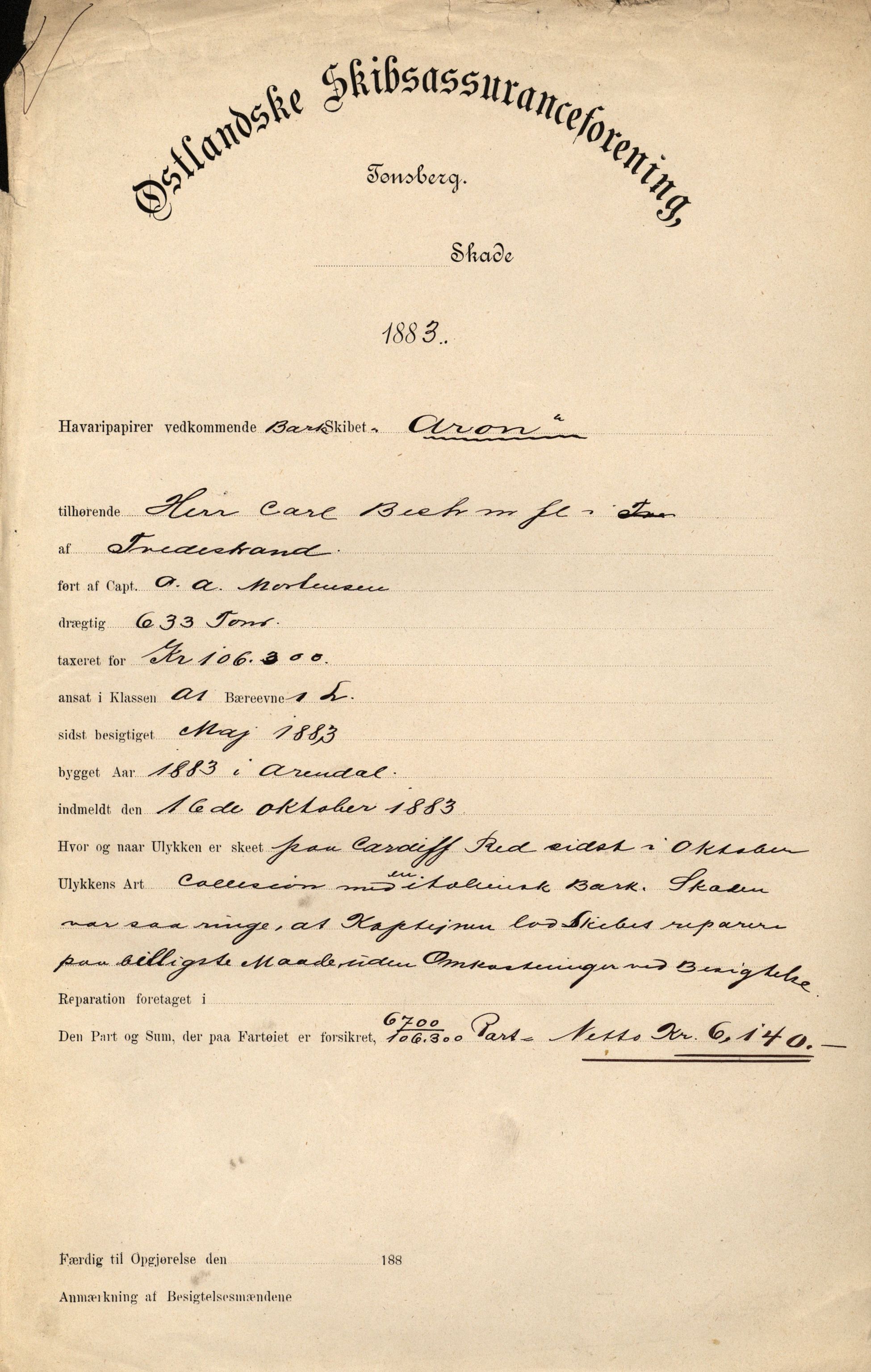 Pa 63 - Østlandske skibsassuranceforening, VEMU/A-1079/G/Ga/L0016/0016: Havaridokumenter / St. Petersburg, Ariel, B.M. Width, Aron, 1883, s. 12