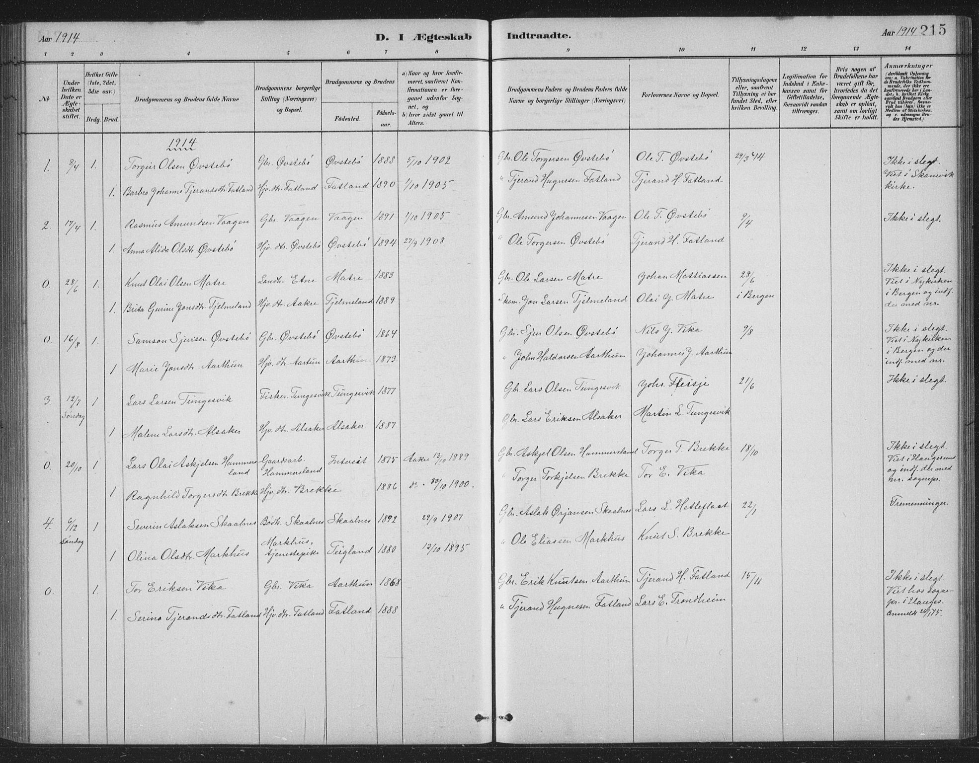 Skånevik sokneprestembete, AV/SAB-A-77801/H/Hab: Klokkerbok nr. B 2, 1881-1920, s. 215