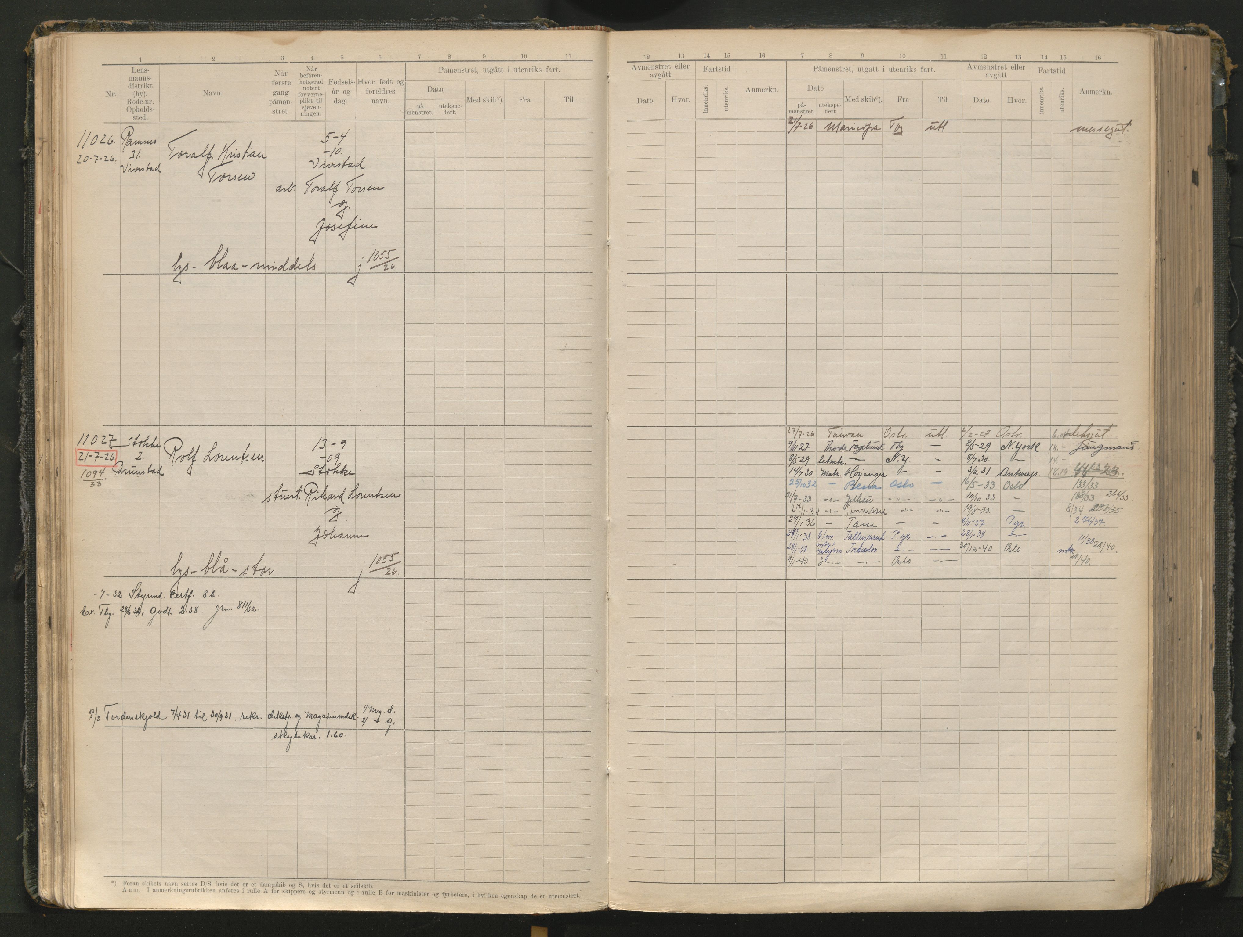 Tønsberg innrulleringskontor, AV/SAKO-A-786/F/Fc/Fcb/L0012: Hovedrulle Patent nr. 10828-12216, 1925-1948