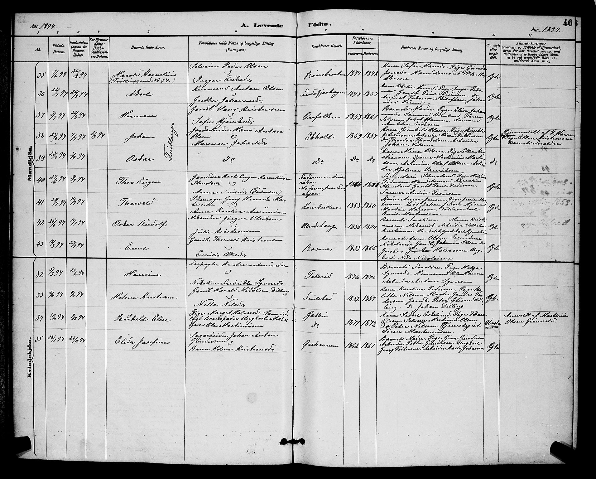 Rygge prestekontor Kirkebøker, AV/SAO-A-10084b/G/Ga/L0002: Klokkerbok nr. 2, 1887-1905, s. 46