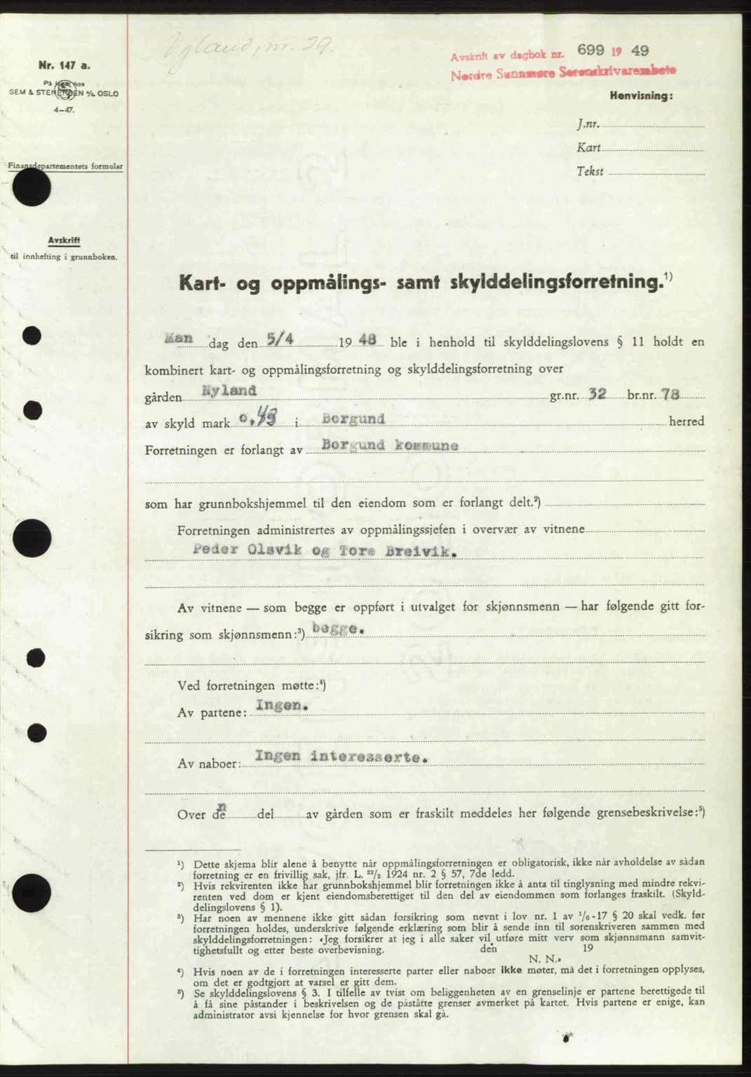 Nordre Sunnmøre sorenskriveri, SAT/A-0006/1/2/2C/2Ca: Pantebok nr. A30, 1949-1949, Dagboknr: 699/1949