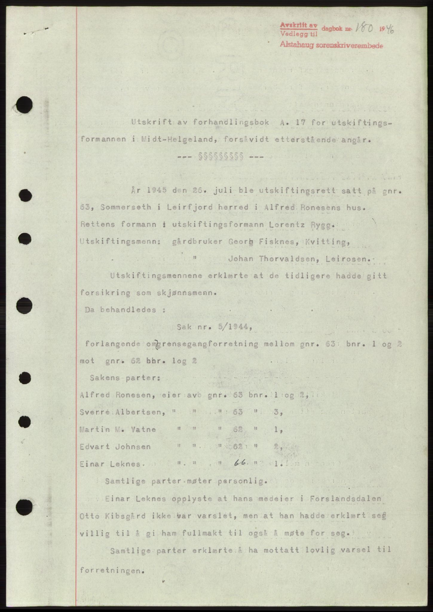 Alstahaug sorenskriveri, SAT/A-1009: Pantebok nr. B1b, 1946-1947, Dagboknr: 180/1946