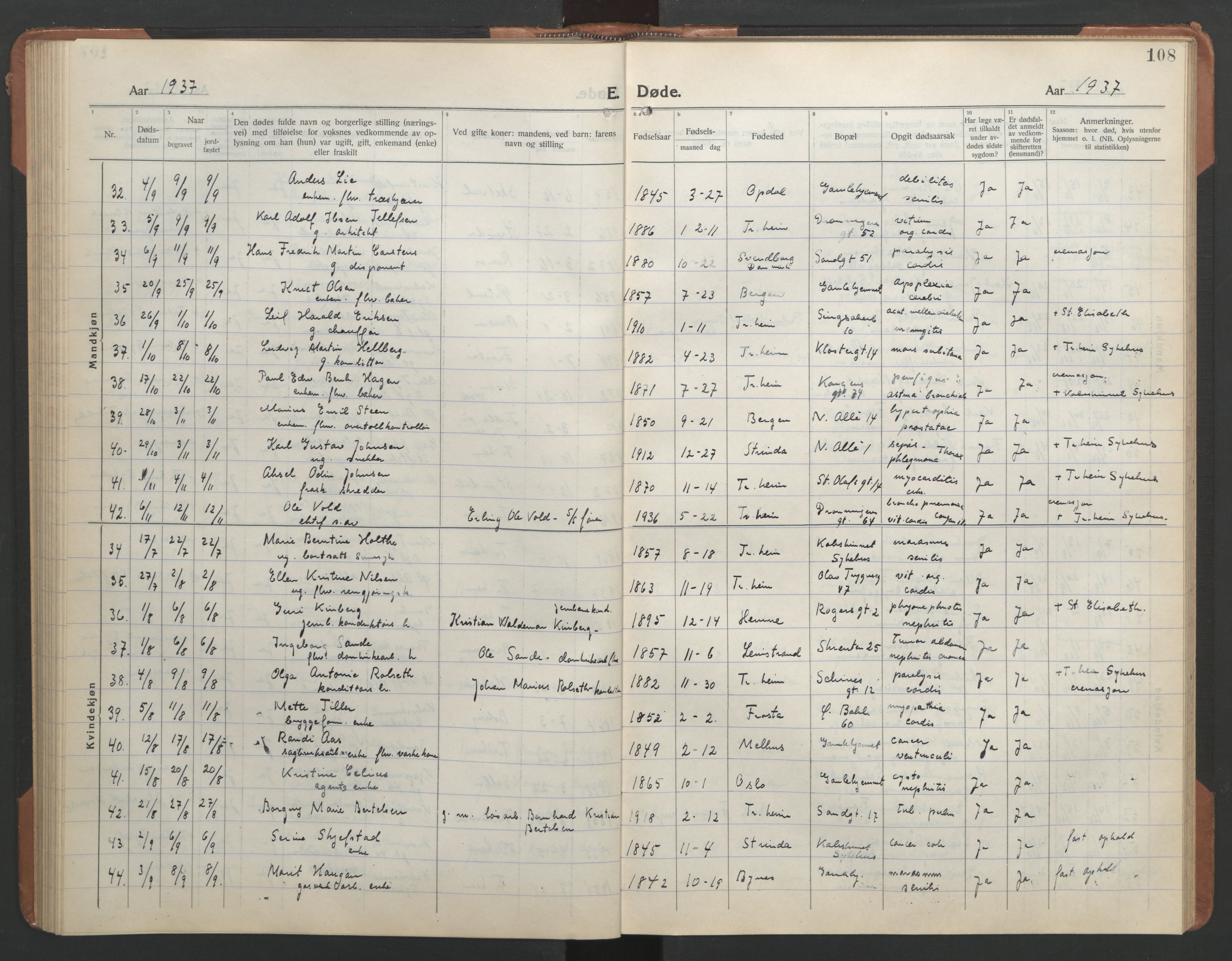 Ministerialprotokoller, klokkerbøker og fødselsregistre - Sør-Trøndelag, SAT/A-1456/602/L0150: Klokkerbok nr. 602C18, 1922-1949, s. 108