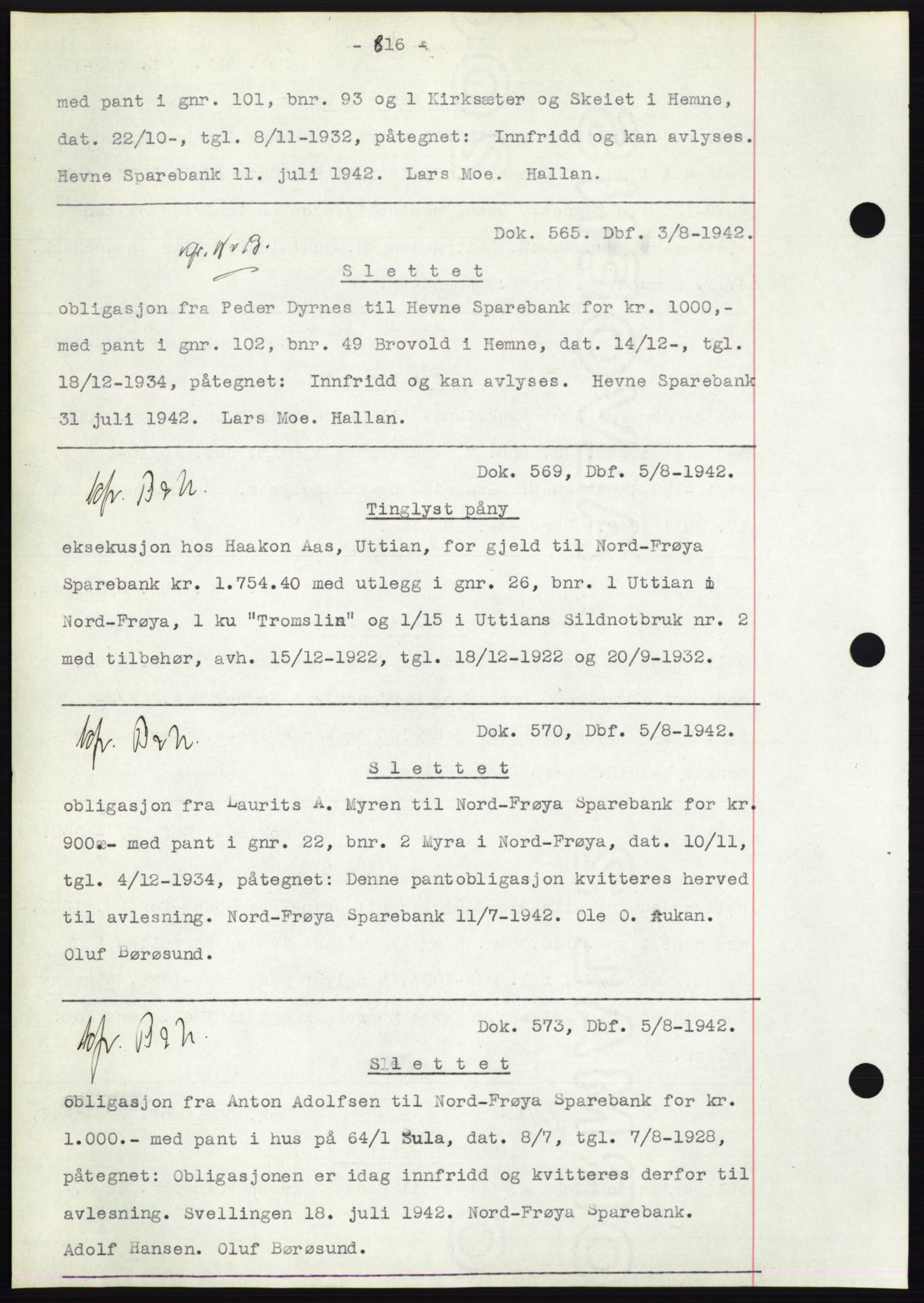 Hitra sorenskriveri, AV/SAT-A-0018/2/2C/2Ca: Pantebok nr. C1, 1936-1945, Dagboknr: 565/1942