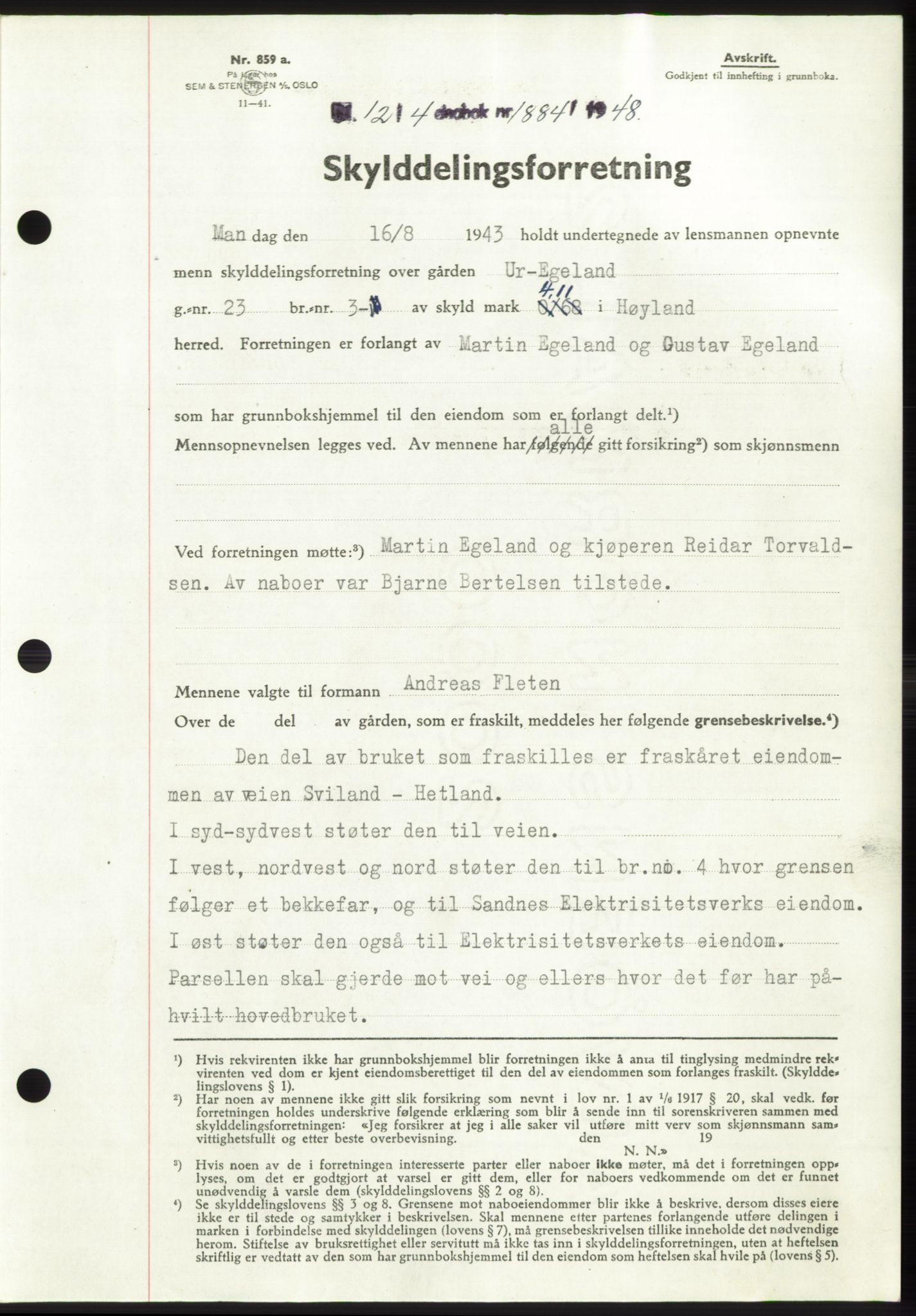 Jæren sorenskriveri, SAST/A-100310/03/G/Gba/L0098: Pantebok, 1948-1948, Dagboknr: 1884/1948