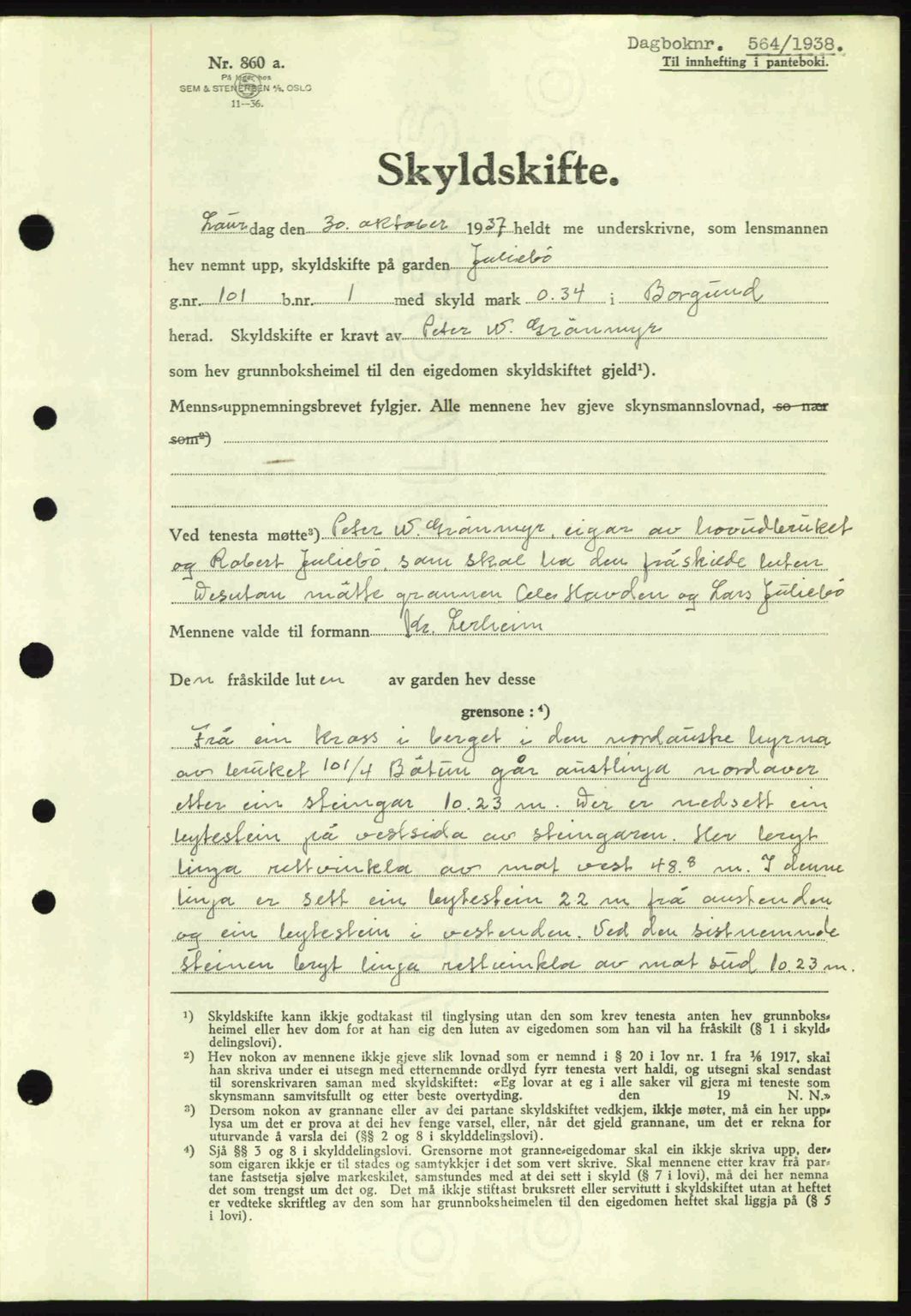 Nordre Sunnmøre sorenskriveri, AV/SAT-A-0006/1/2/2C/2Ca: Pantebok nr. A4, 1937-1938, Dagboknr: 564/1938