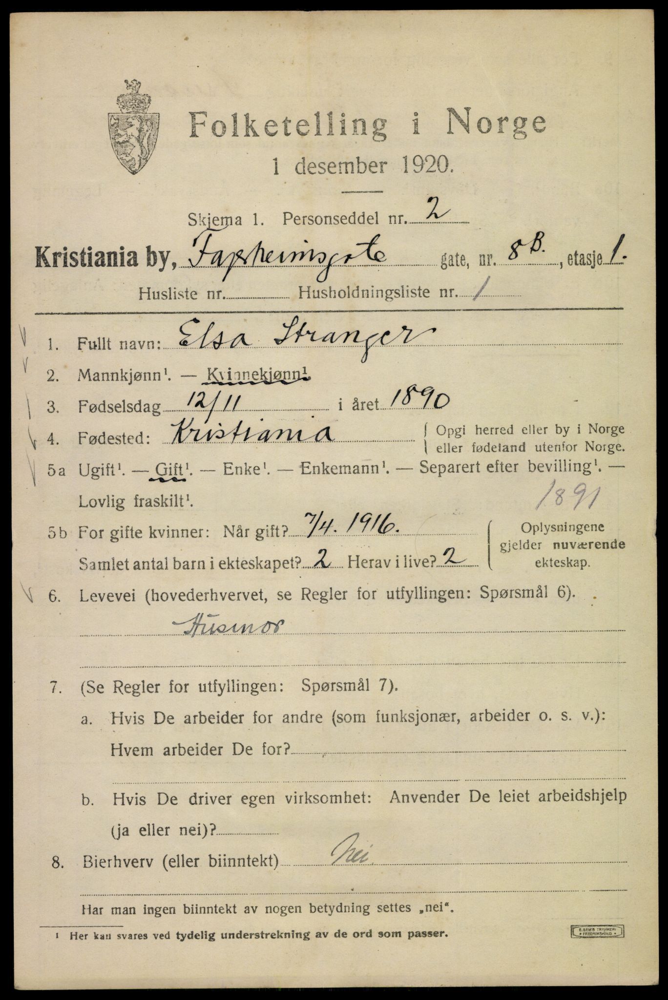 SAO, Folketelling 1920 for 0301 Kristiania kjøpstad, 1920, s. 225329