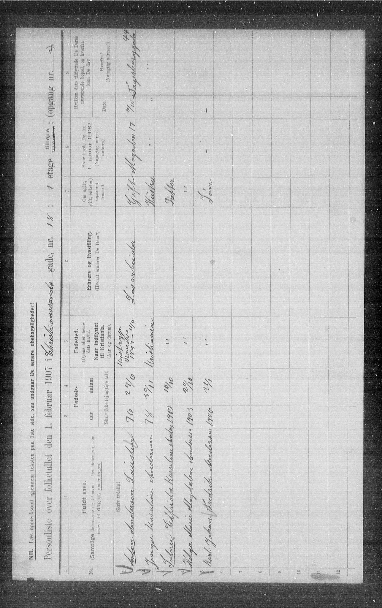 OBA, Kommunal folketelling 1.2.1907 for Kristiania kjøpstad, 1907, s. 27803