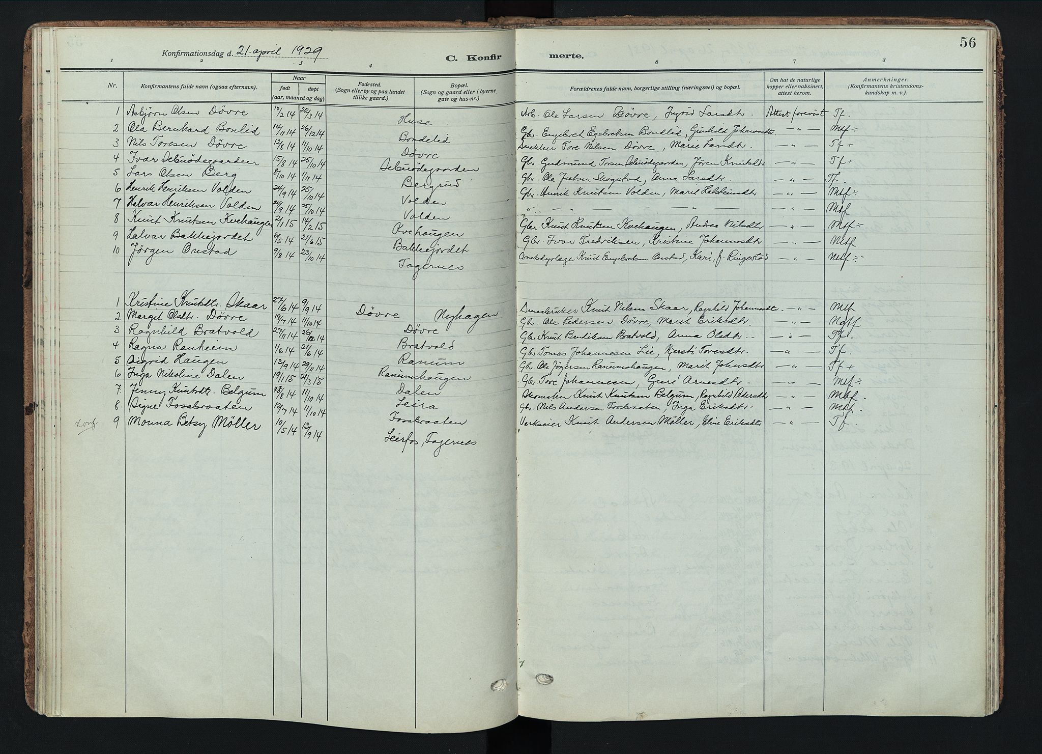 Nord-Aurdal prestekontor, SAH/PREST-132/H/Ha/Haa/L0018: Ministerialbok nr. 18, 1915-1935, s. 56