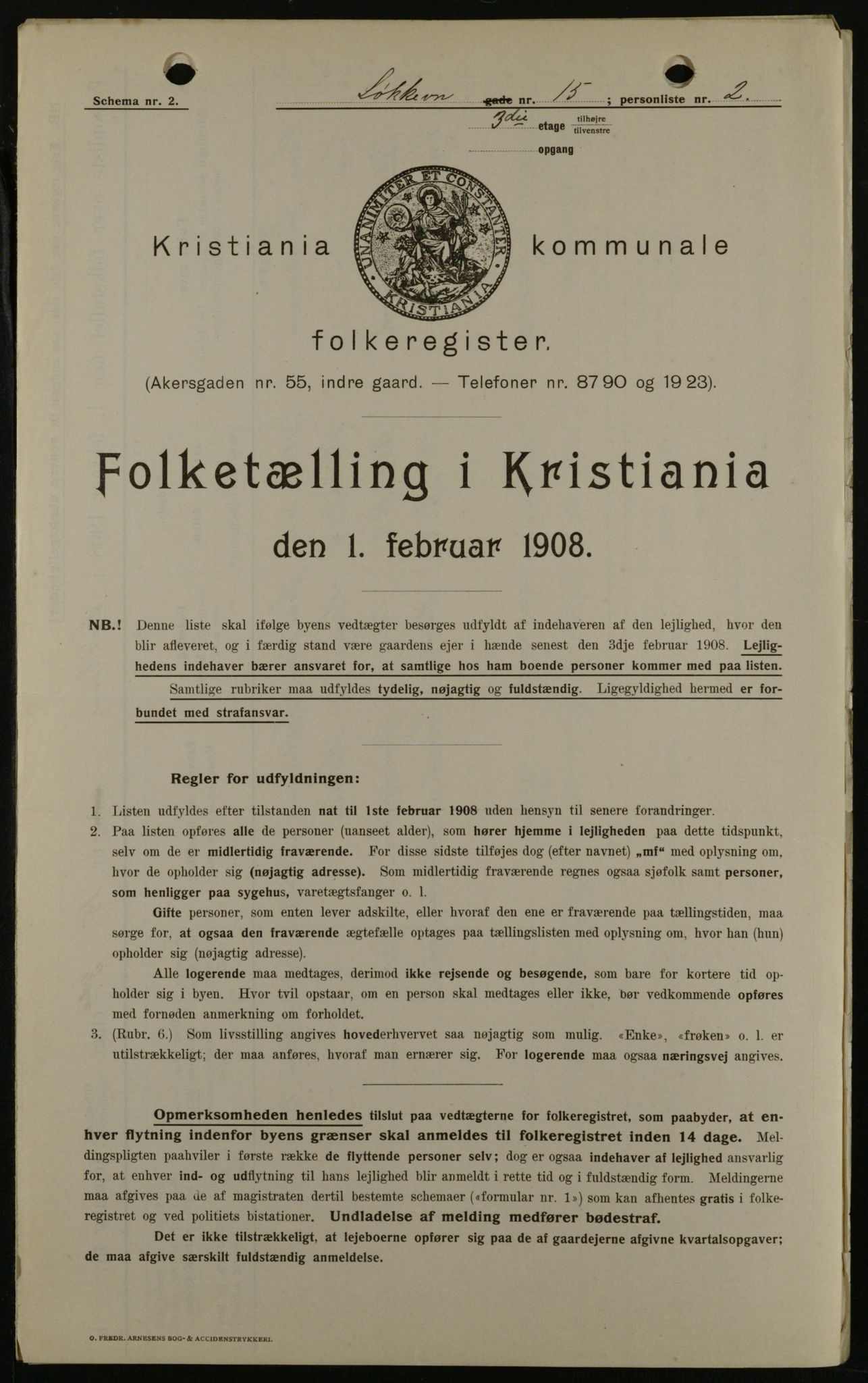 OBA, Kommunal folketelling 1.2.1908 for Kristiania kjøpstad, 1908, s. 52654