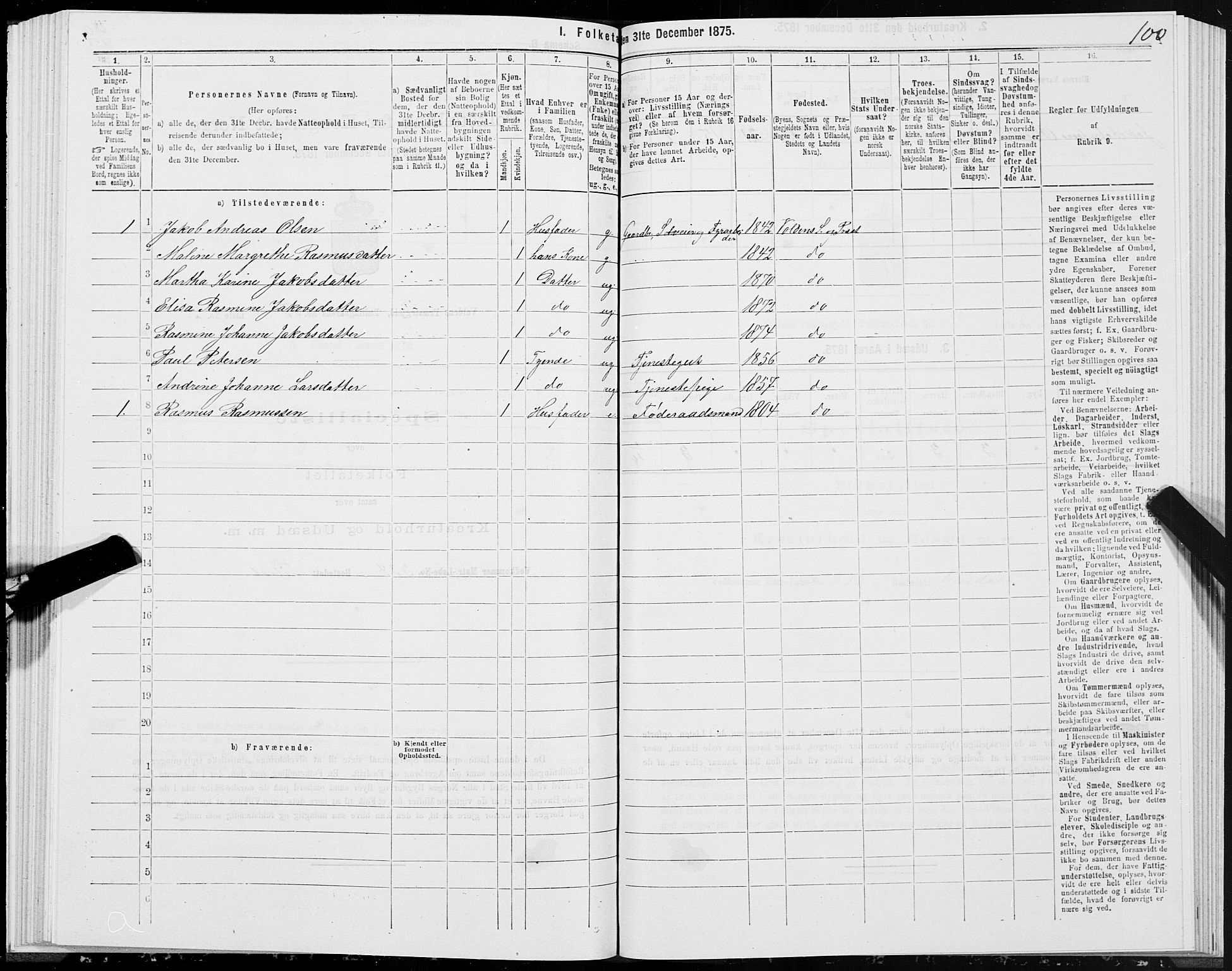 SAT, Folketelling 1875 for 1519P Volda prestegjeld, 1875, s. 7100