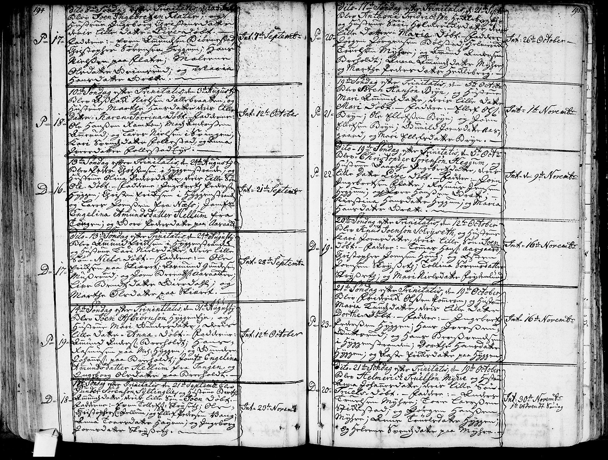 Røyken kirkebøker, AV/SAKO-A-241/G/Ga/L0001: Klokkerbok nr. 1, 1740-1768, s. 194-195