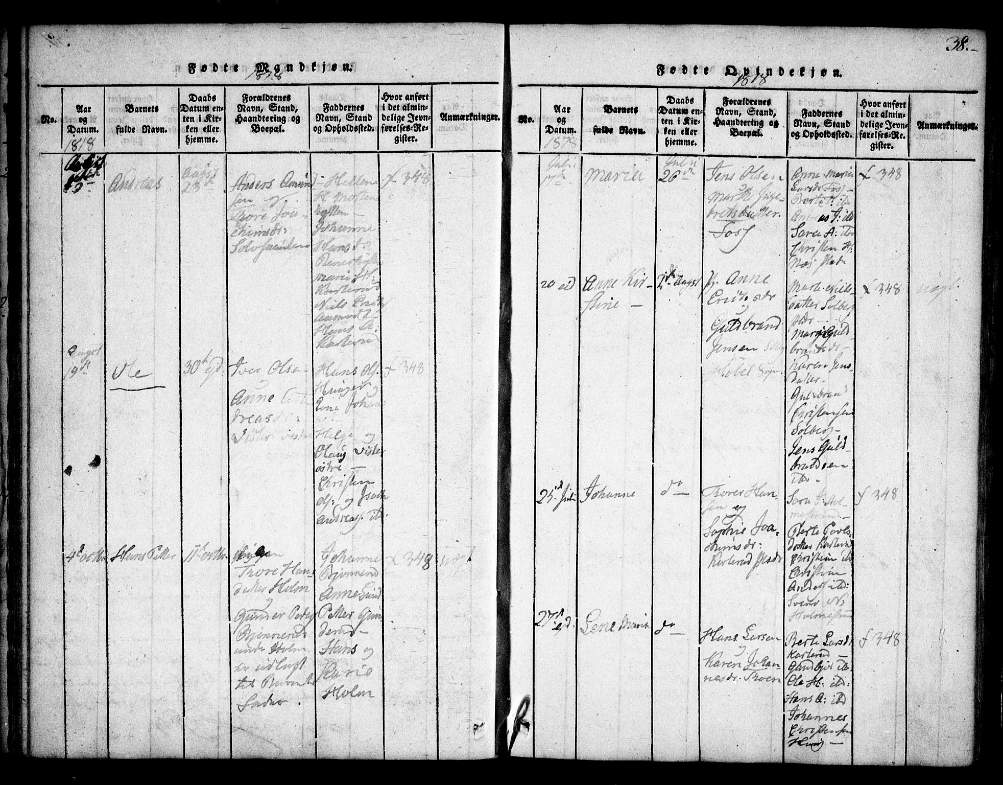 Skiptvet prestekontor Kirkebøker, AV/SAO-A-20009/F/Fa/L0005: Ministerialbok nr. 5, 1814-1838, s. 38