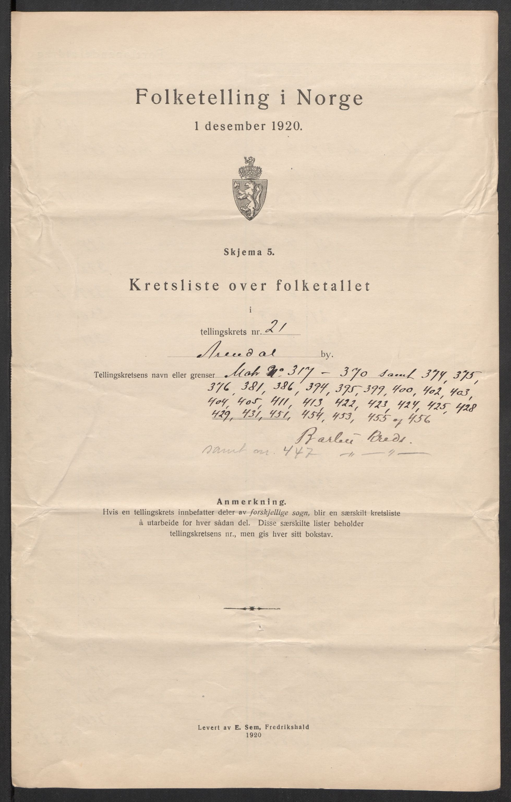 SAK, Folketelling 1920 for 0903 Arendal kjøpstad, 1920, s. 68