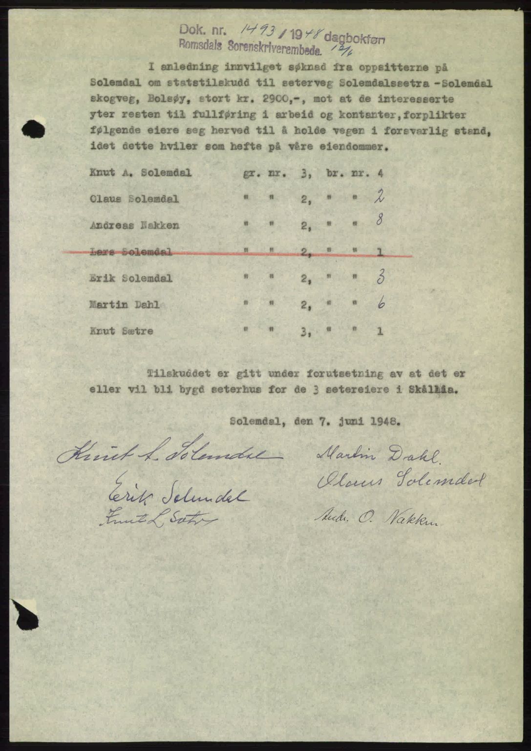 Romsdal sorenskriveri, SAT/A-4149/1/2/2C: Pantebok nr. A26, 1948-1948, Dagboknr: 1493/1948