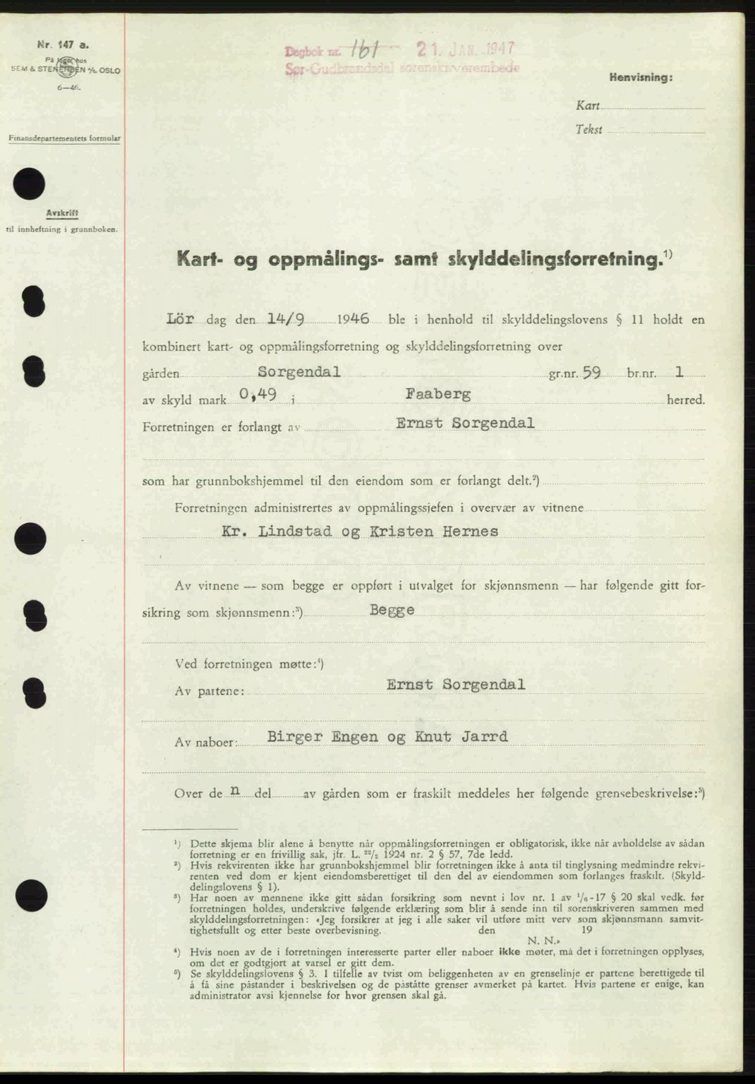 Sør-Gudbrandsdal tingrett, SAH/TING-004/H/Hb/Hbd/L0017: Pantebok nr. A17, 1946-1947, Dagboknr: 161/1947