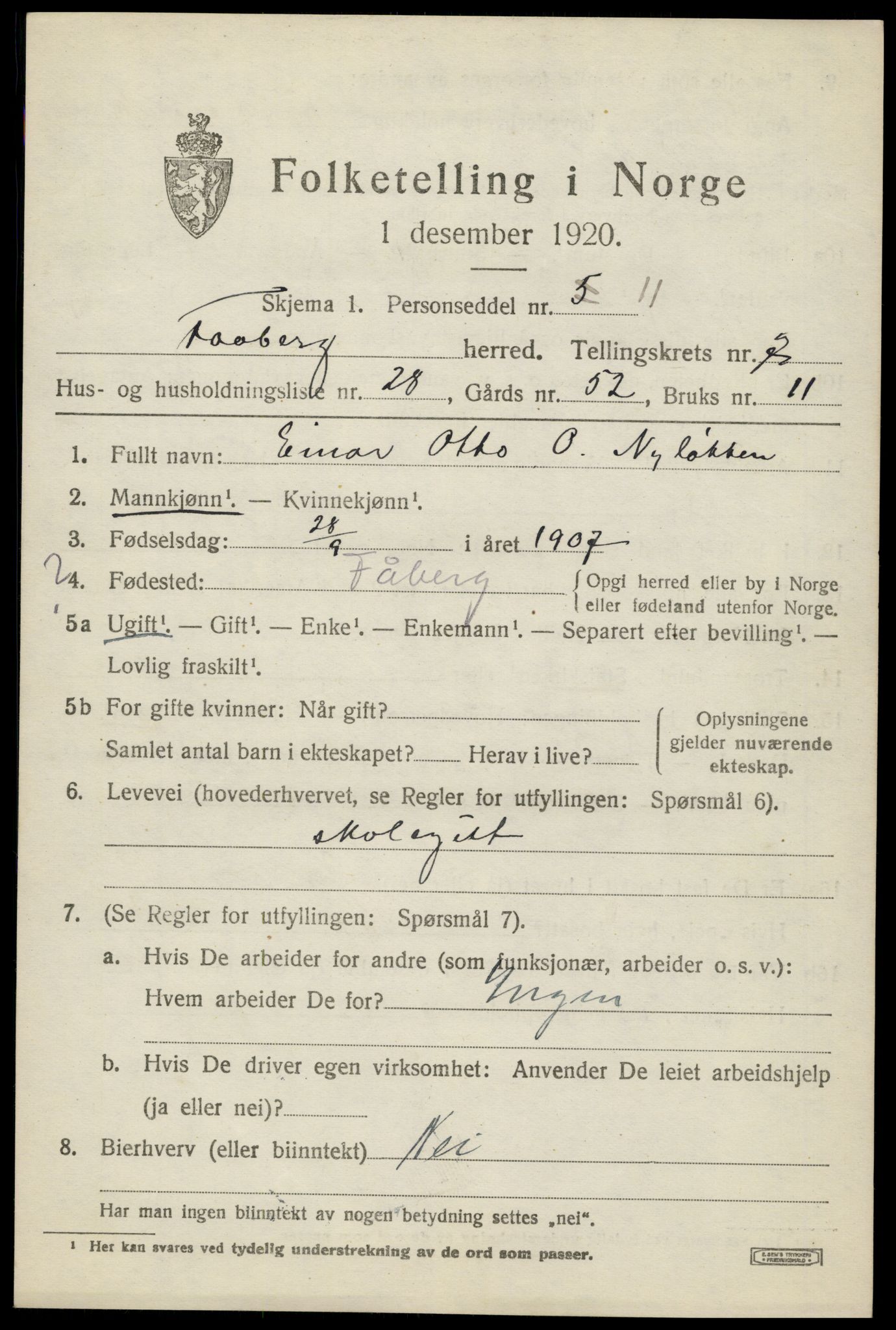 SAH, Folketelling 1920 for 0524 Fåberg herred, 1920, s. 8296