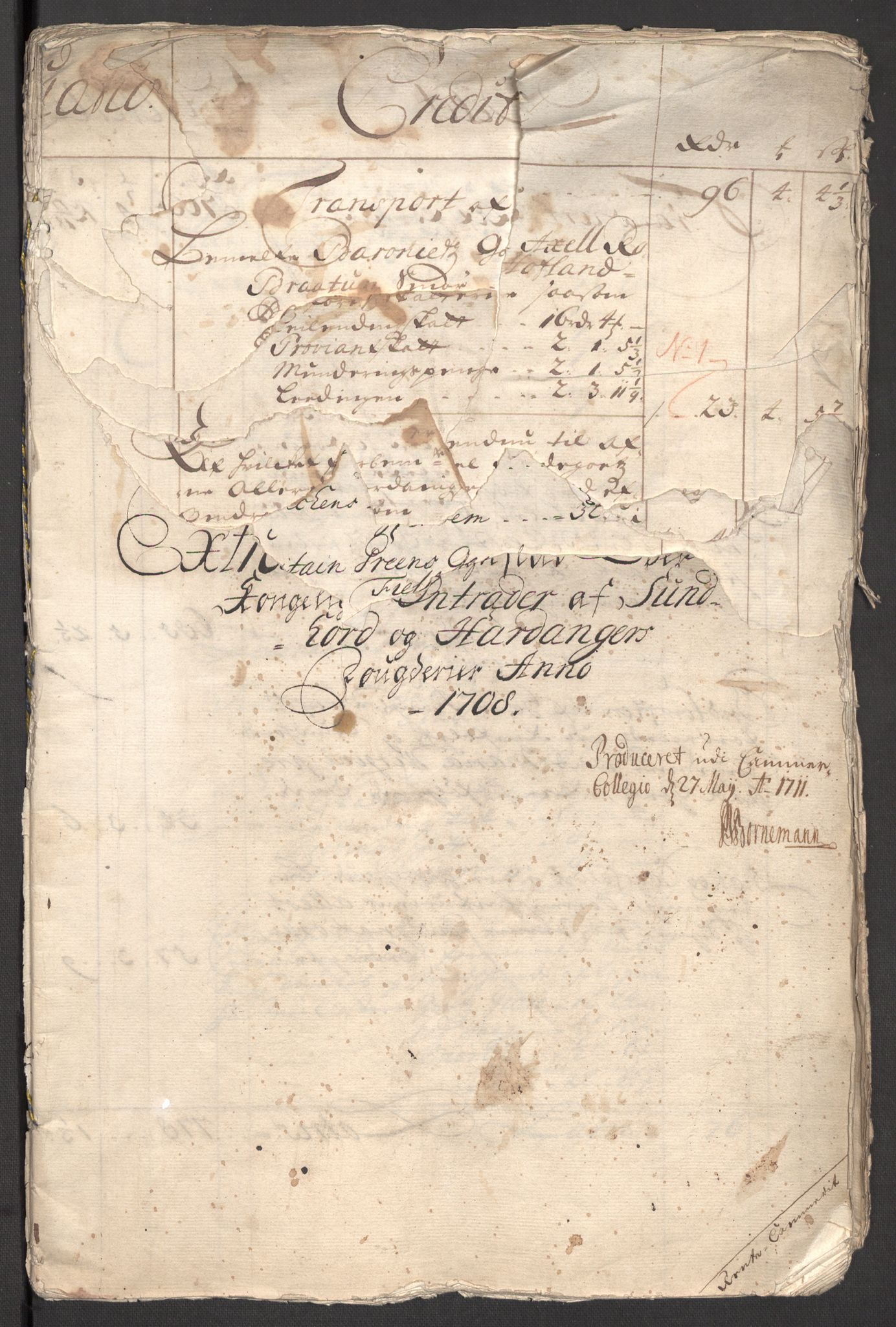 Rentekammeret inntil 1814, Reviderte regnskaper, Fogderegnskap, RA/EA-4092/R48/L2985: Fogderegnskap Sunnhordland og Hardanger, 1708, s. 3