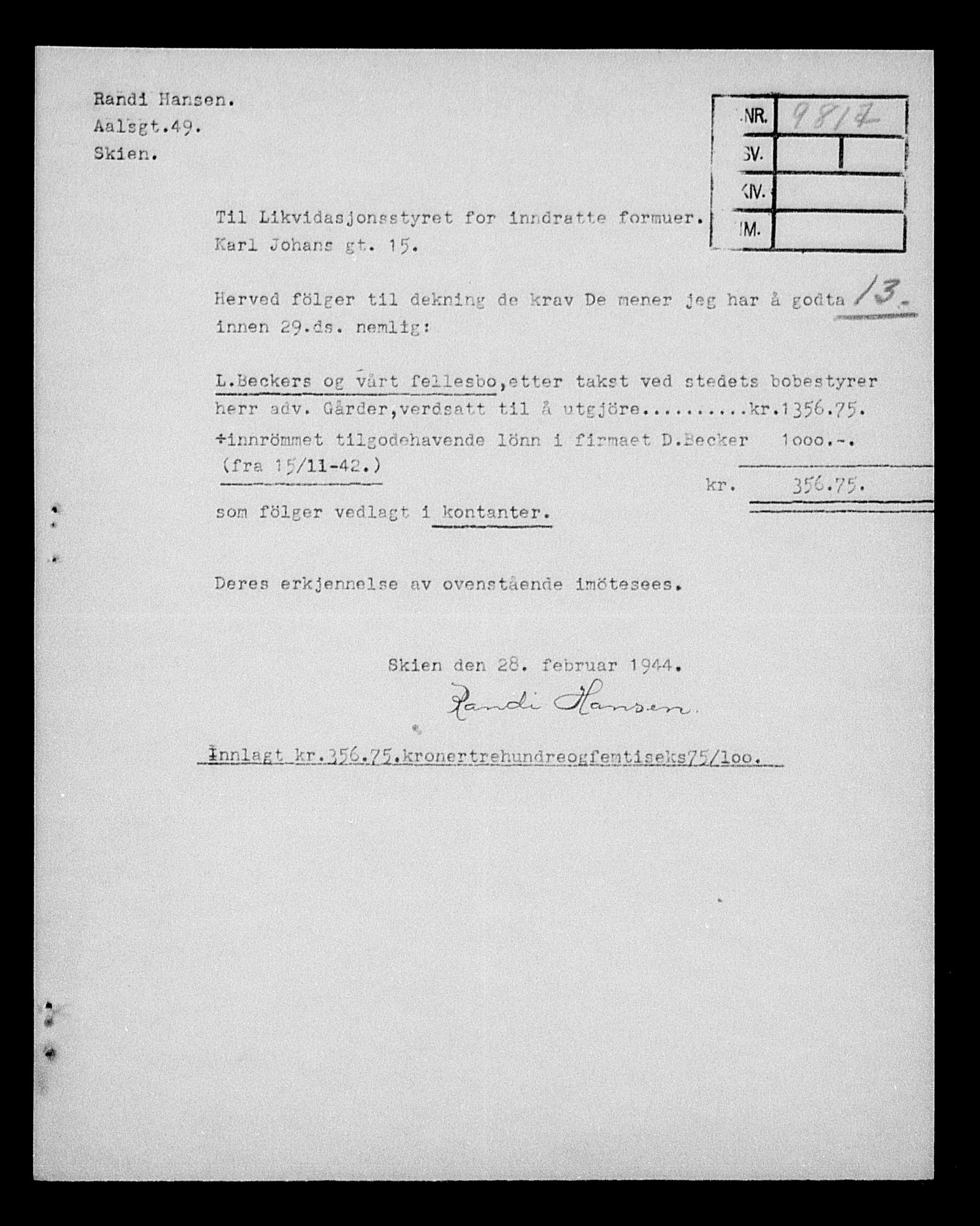 Justisdepartementet, Tilbakeføringskontoret for inndratte formuer, AV/RA-S-1564/H/Hc/Hcd/L0990: --, 1945-1947, s. 543
