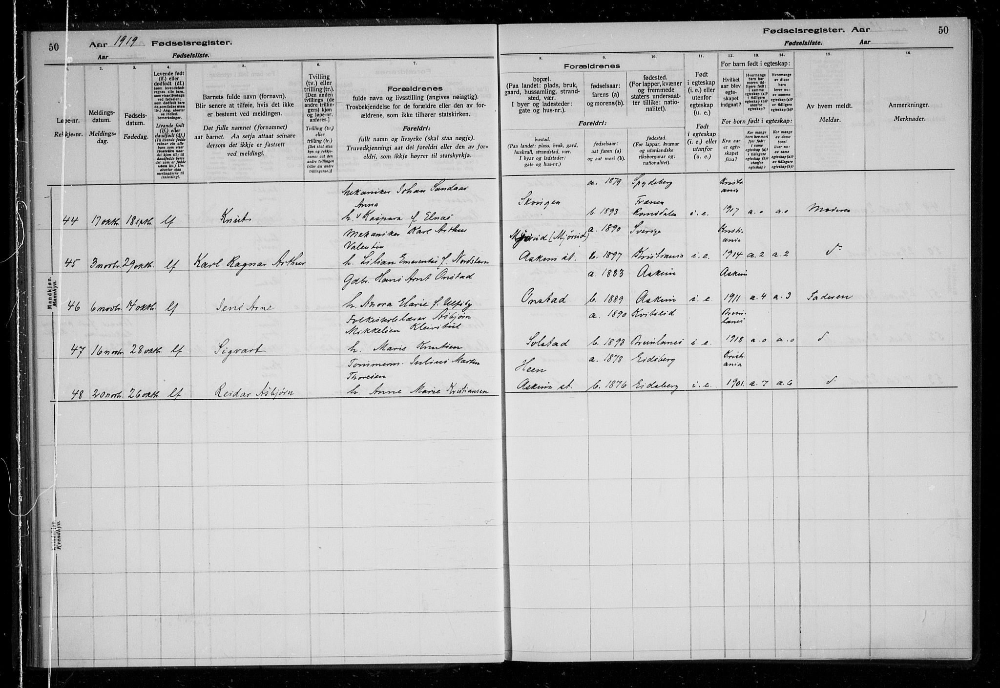 Askim prestekontor Kirkebøker, SAO/A-10900/J/Ja/L0001: Fødselsregister nr. 1, 1916-1929, s. 50