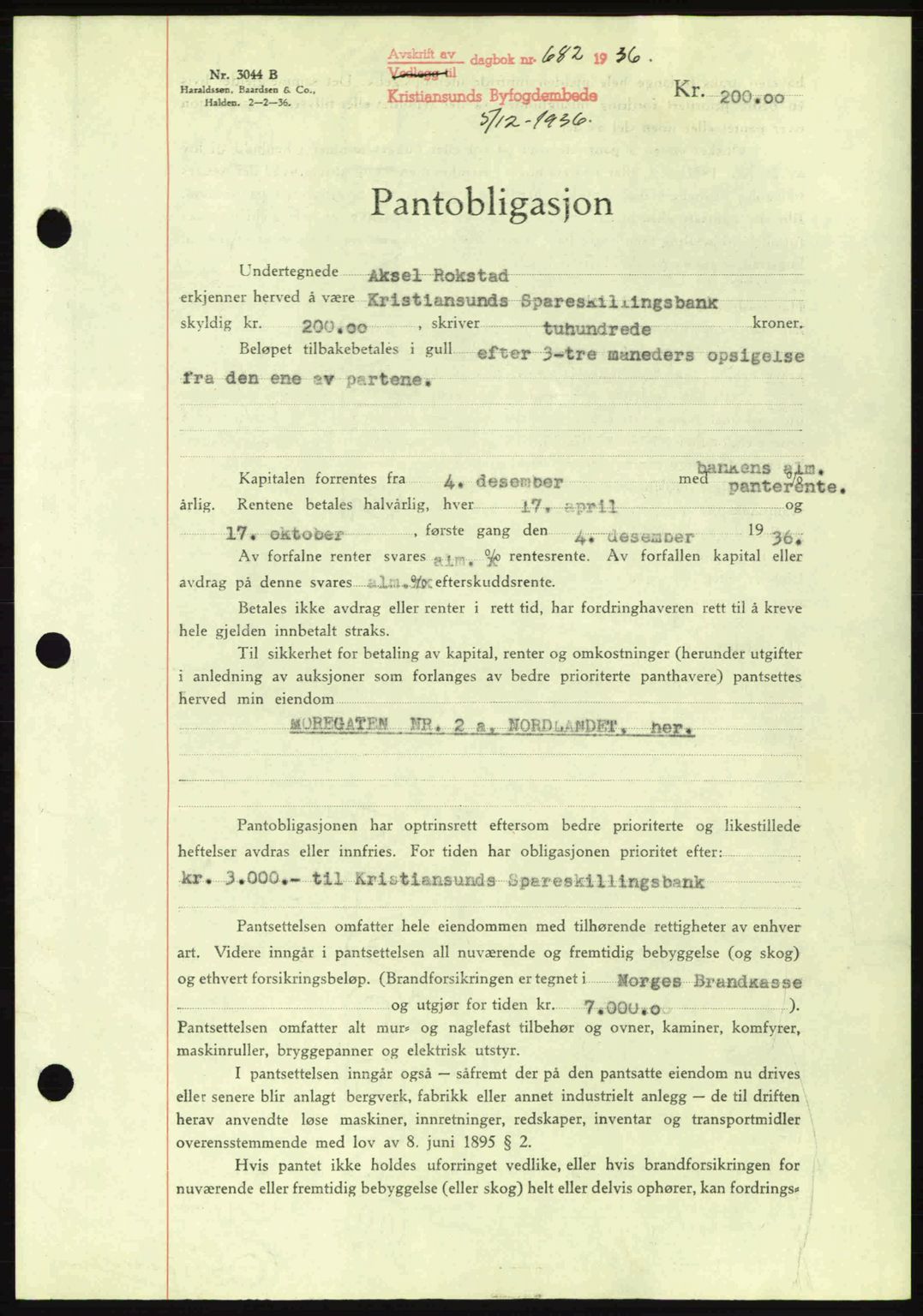 Kristiansund byfogd, SAT/A-4587/A/27: Pantebok nr. 29, 1936-1937, Dagboknr: 682/1936