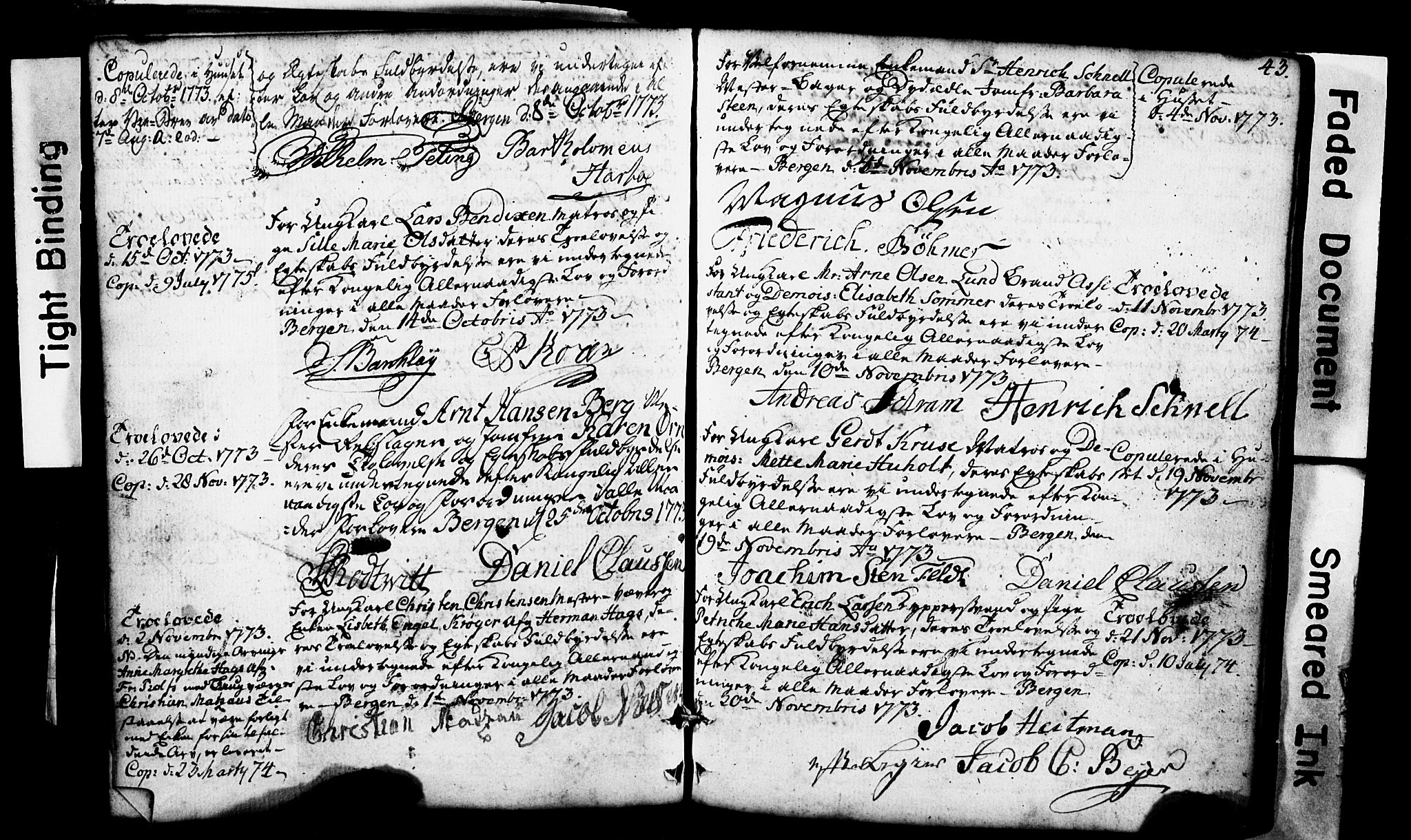 Domkirken sokneprestembete, SAB/A-74801: Forlovererklæringer nr. II.5.1, 1767-1792, s. 43