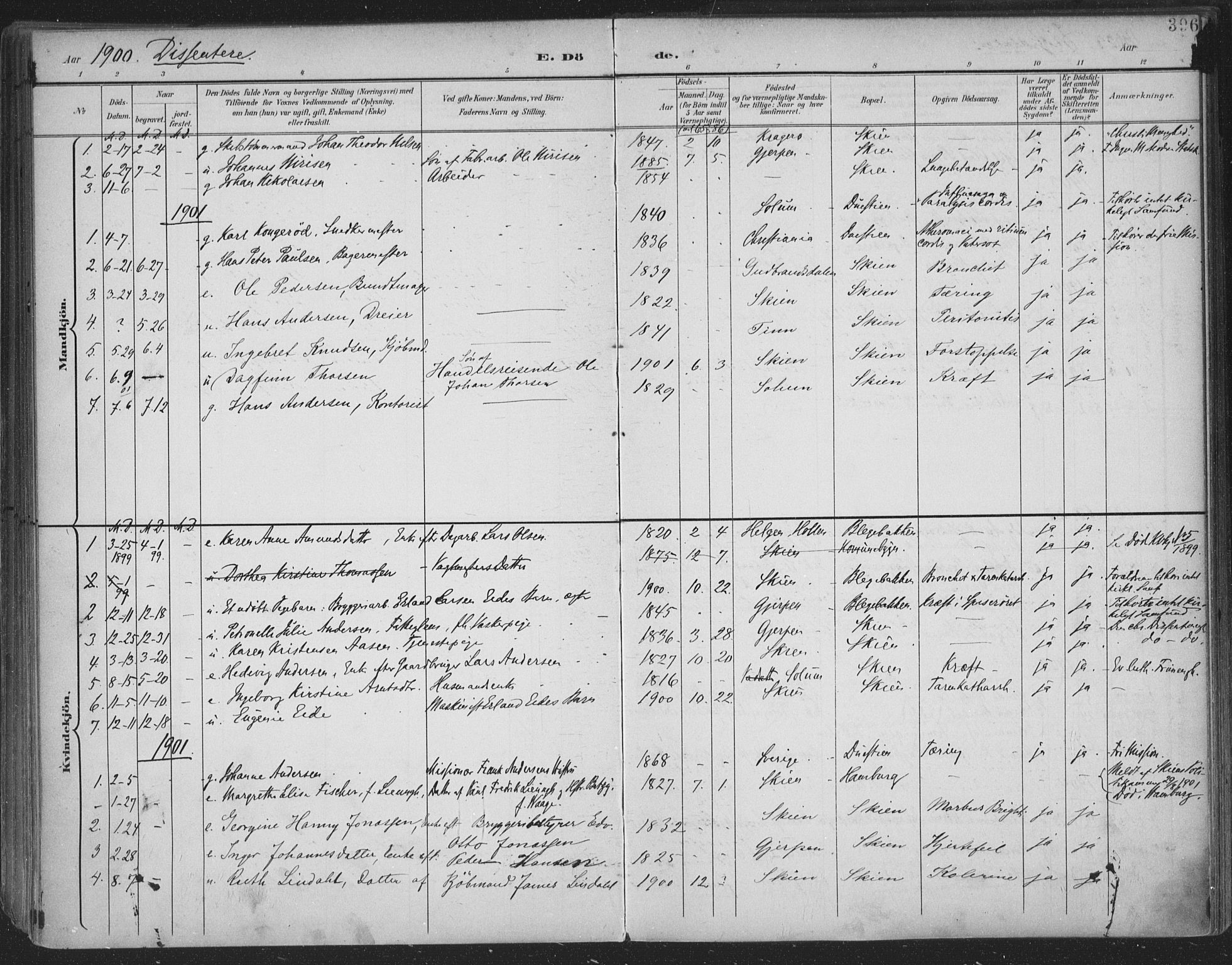 Skien kirkebøker, AV/SAKO-A-302/F/Fa/L0011: Ministerialbok nr. 11, 1900-1907, s. 396