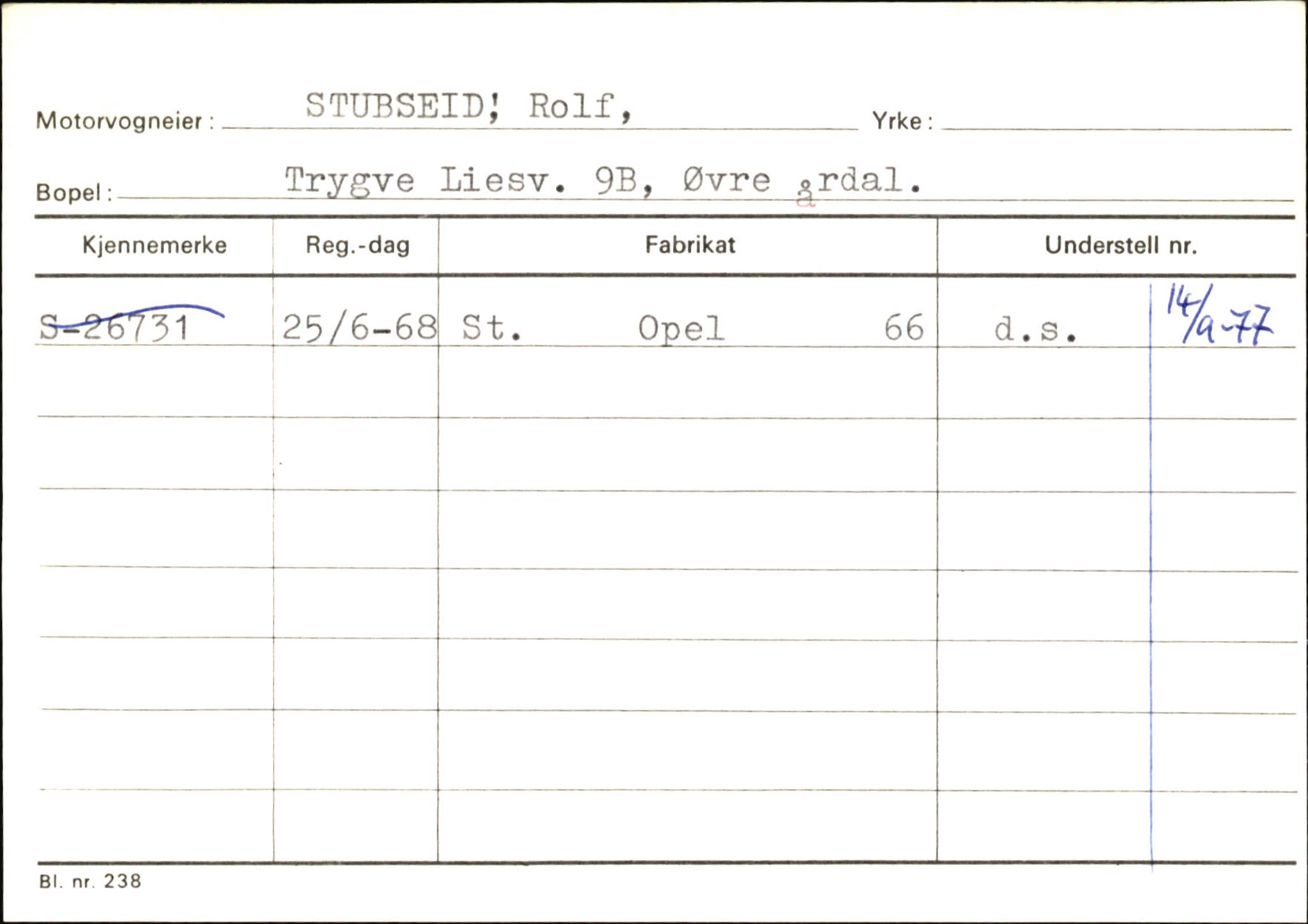Statens vegvesen, Sogn og Fjordane vegkontor, SAB/A-5301/4/F/L0146: Registerkort Årdal R-Å samt diverse kort, 1945-1975, s. 652
