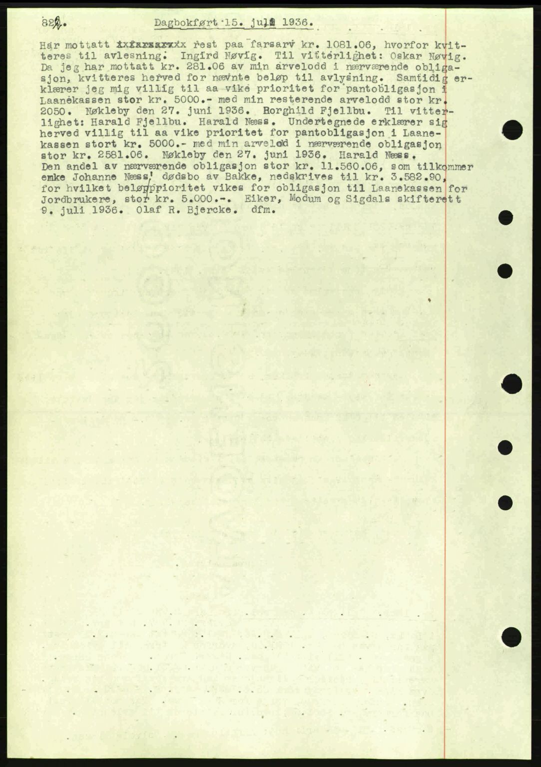 Eiker, Modum og Sigdal sorenskriveri, SAKO/A-123/G/Ga/Gab/L0032: Pantebok nr. A2, 1936-1936, Dagboknr: 1621/1936