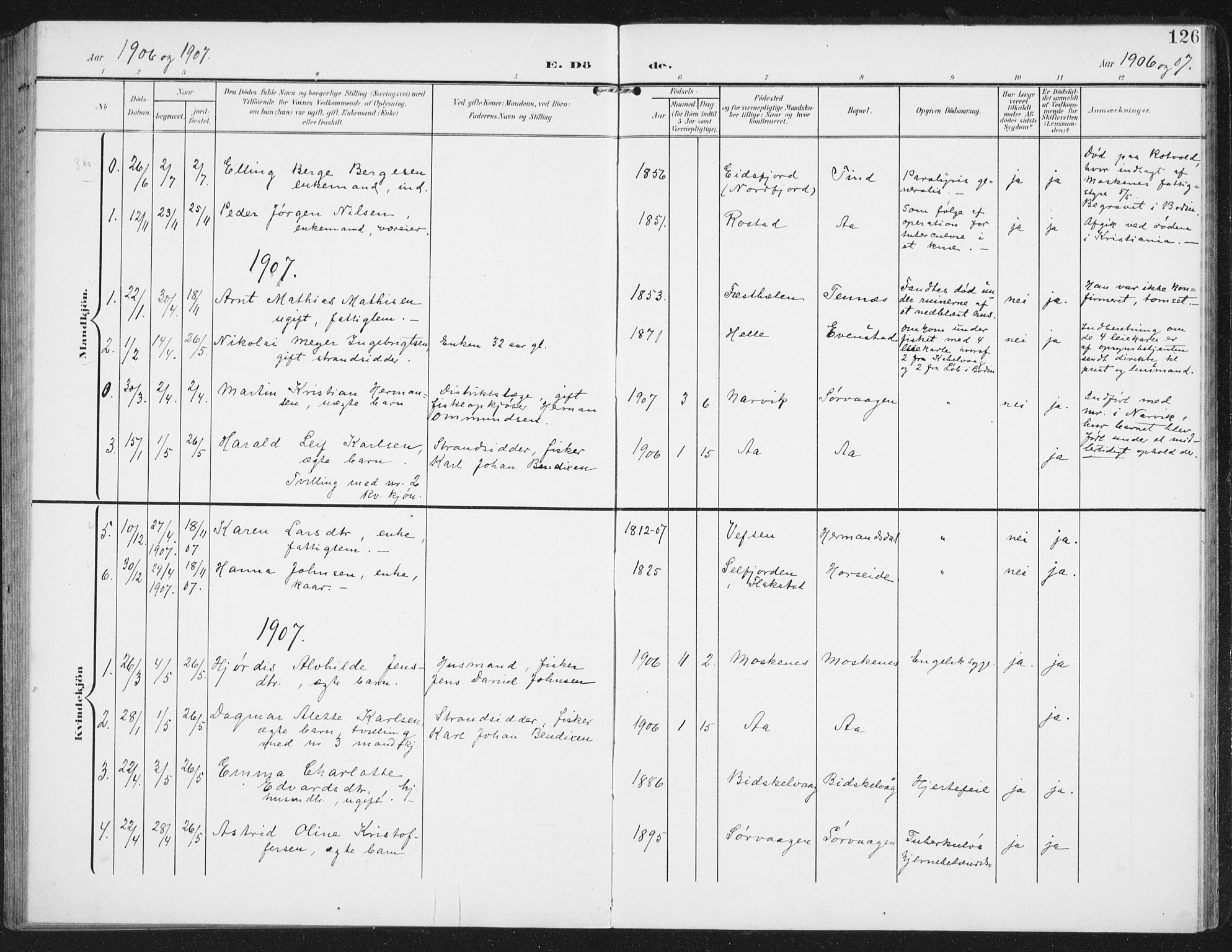 Ministerialprotokoller, klokkerbøker og fødselsregistre - Nordland, SAT/A-1459/886/L1221: Ministerialbok nr. 886A03, 1903-1913, s. 126