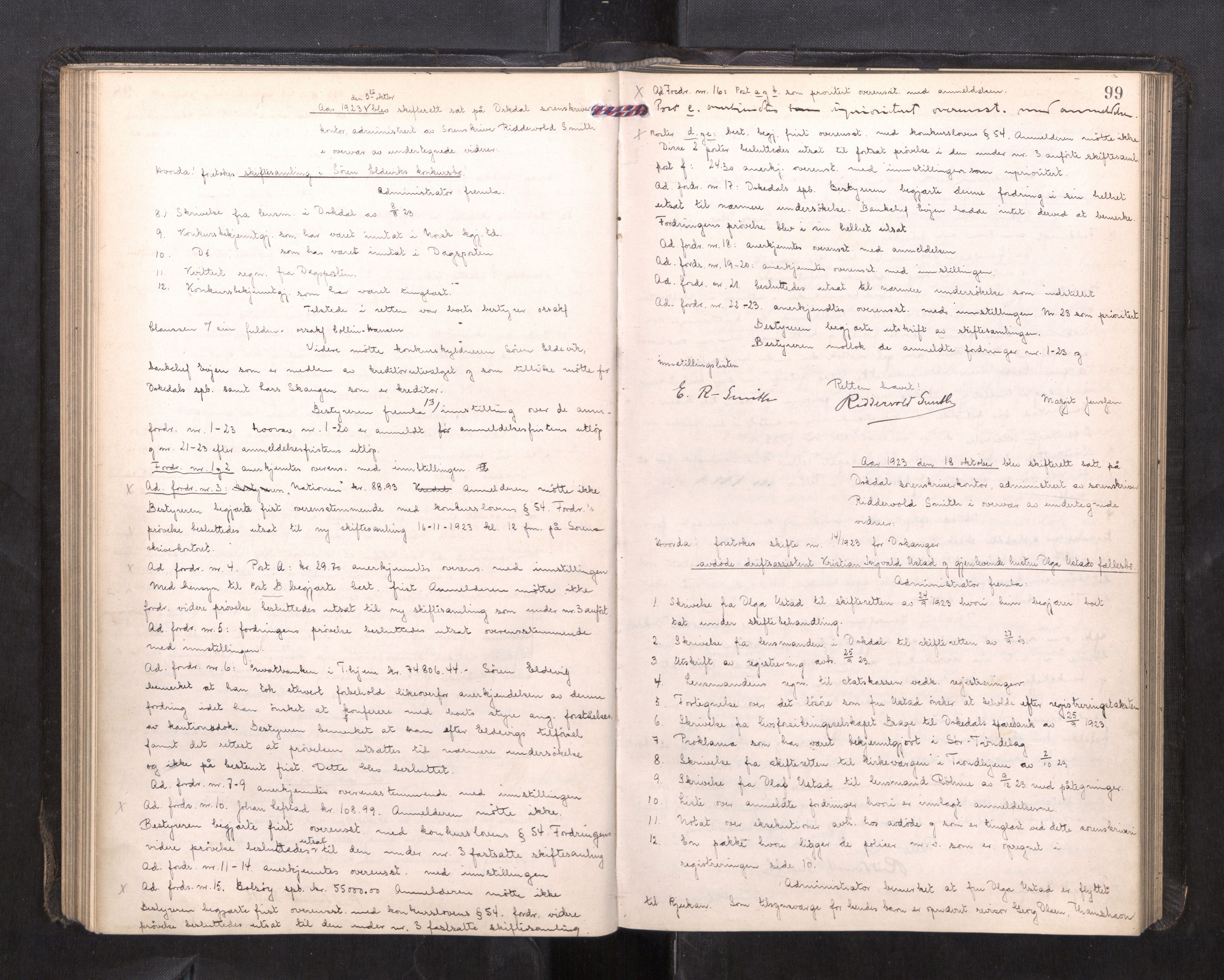 Orkdal sorenskriveri, AV/SAT-A-4169/1/3/3B/L0015: Skiftebehandlingsprotokoll, 1919-1927, s. 98b-99a