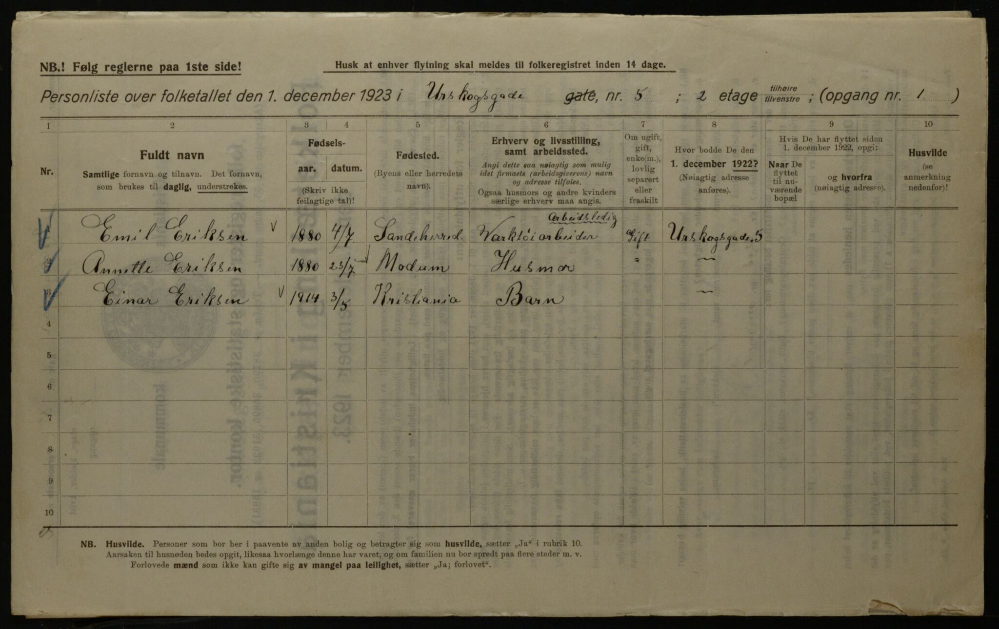 OBA, Kommunal folketelling 1.12.1923 for Kristiania, 1923, s. 3196