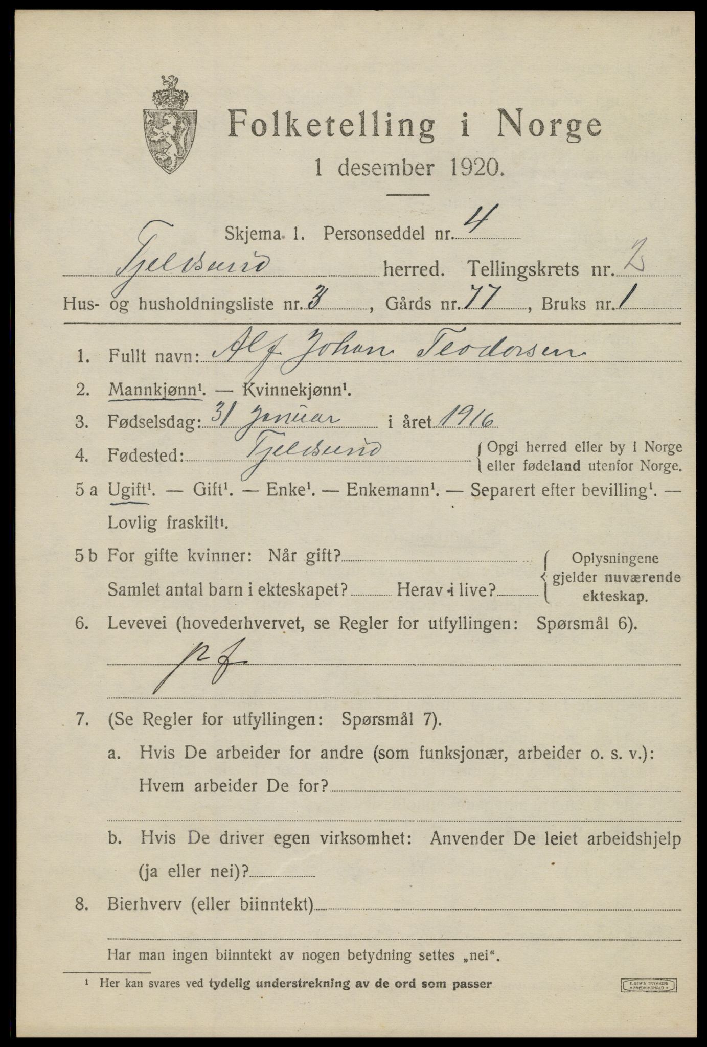 SAT, Folketelling 1920 for 1852 Tjeldsund herred, 1920, s. 1174