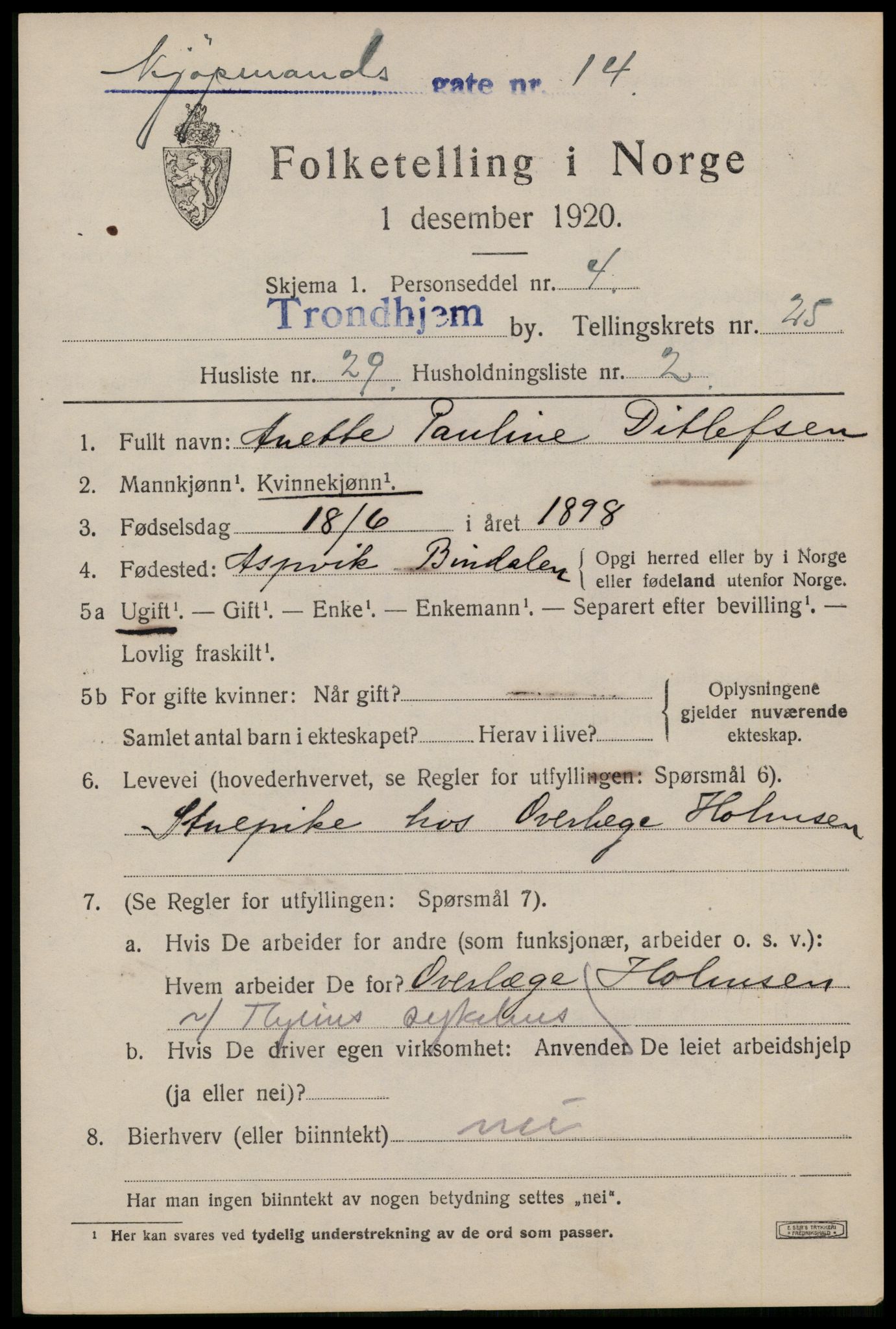 SAT, Folketelling 1920 for 1601 Trondheim kjøpstad, 1920, s. 65960