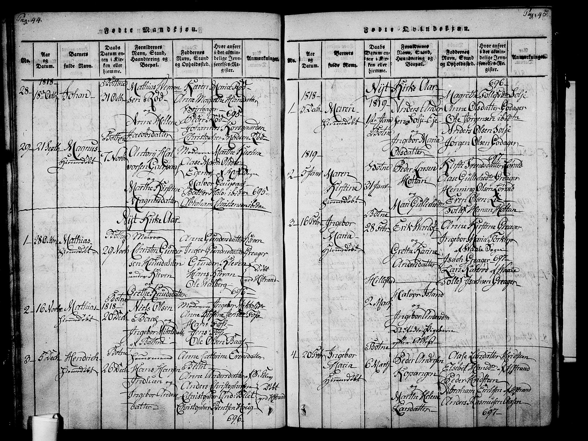 Botne kirkebøker, AV/SAKO-A-340/F/Fa/L0005: Ministerialbok nr. I 5, 1814-1836, s. 44-45