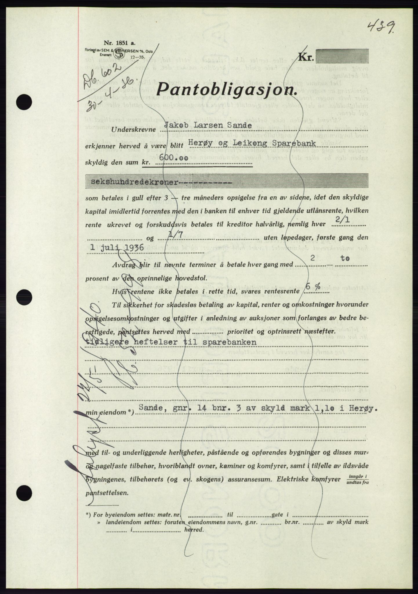 Søre Sunnmøre sorenskriveri, AV/SAT-A-4122/1/2/2C/L0060: Pantebok nr. 54, 1935-1936, Tingl.dato: 30.04.1936