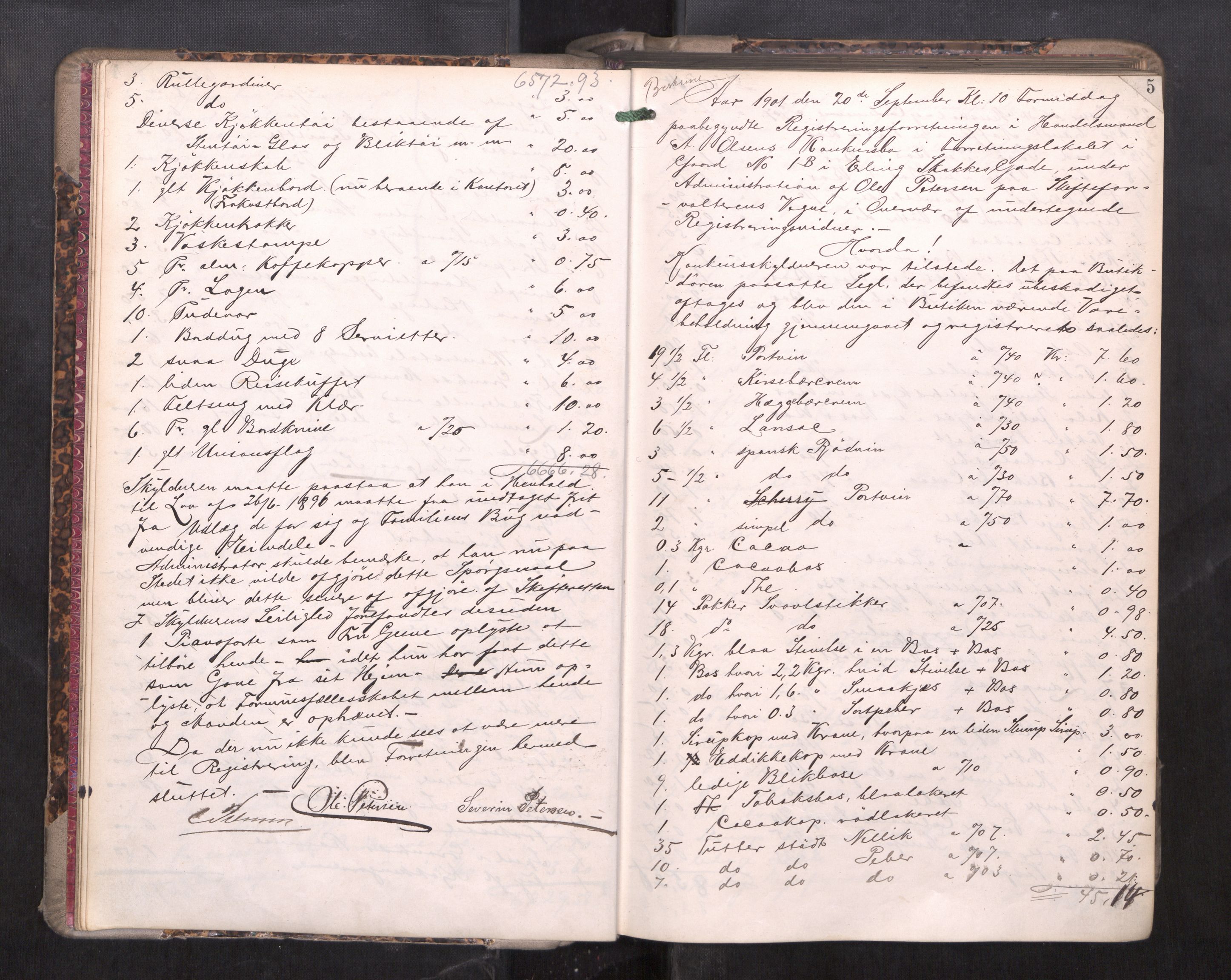 Trondheim byfogd, AV/SAT-A-0003/1/3/3C/L0020: Skifteregistreringsprotokoll - 17/9-14/10. (u/ register), 1901-1904, s. 5